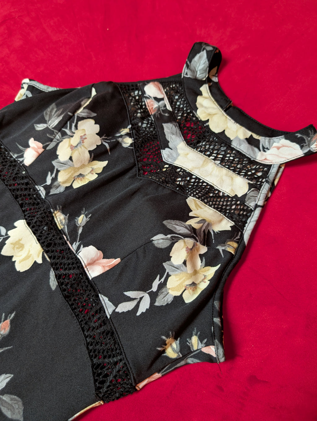 Black Floral High Neck Halter Maxi Dress size Small