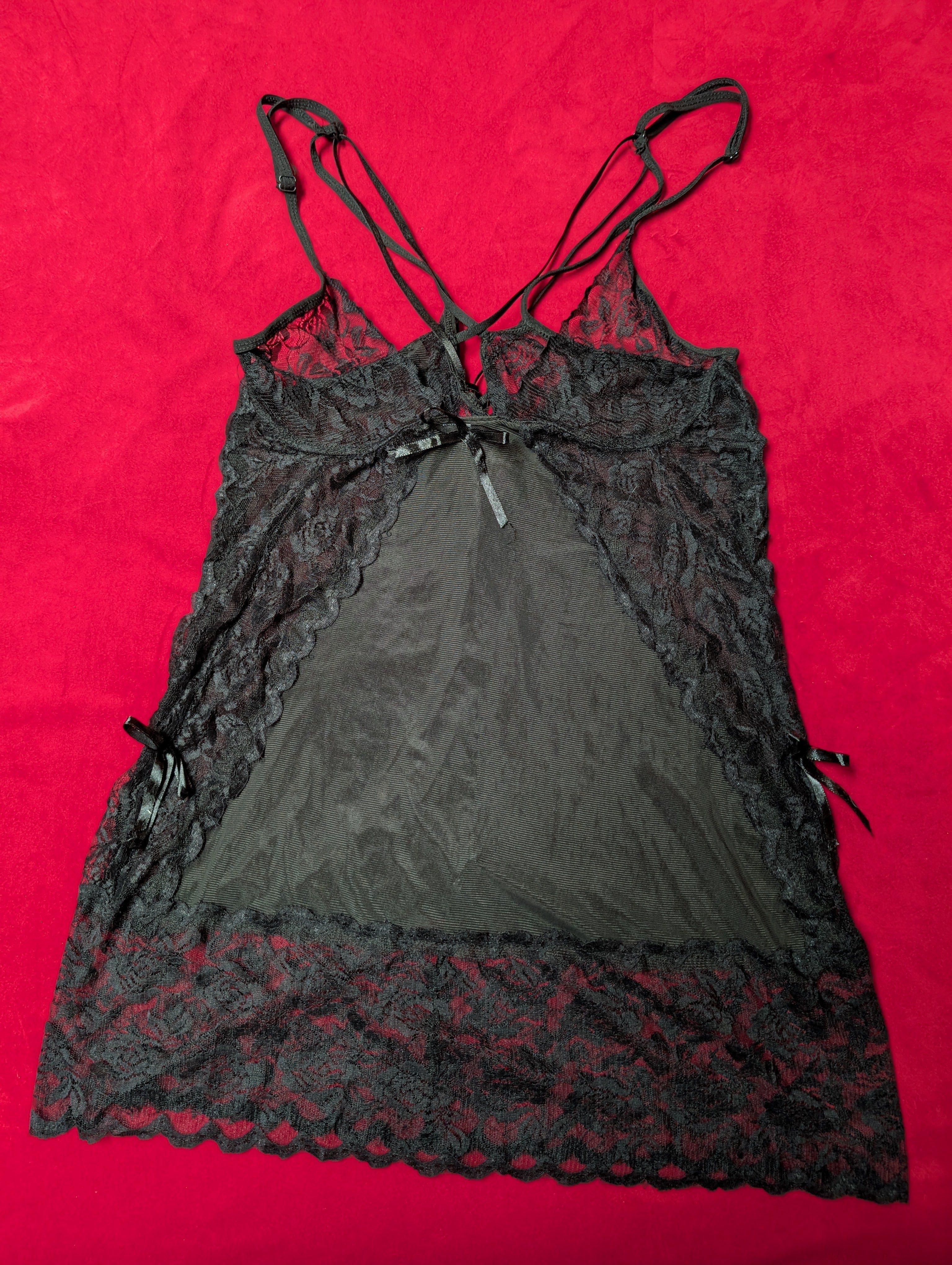 Black Strappy Nylon Babydoll Chemise in Small