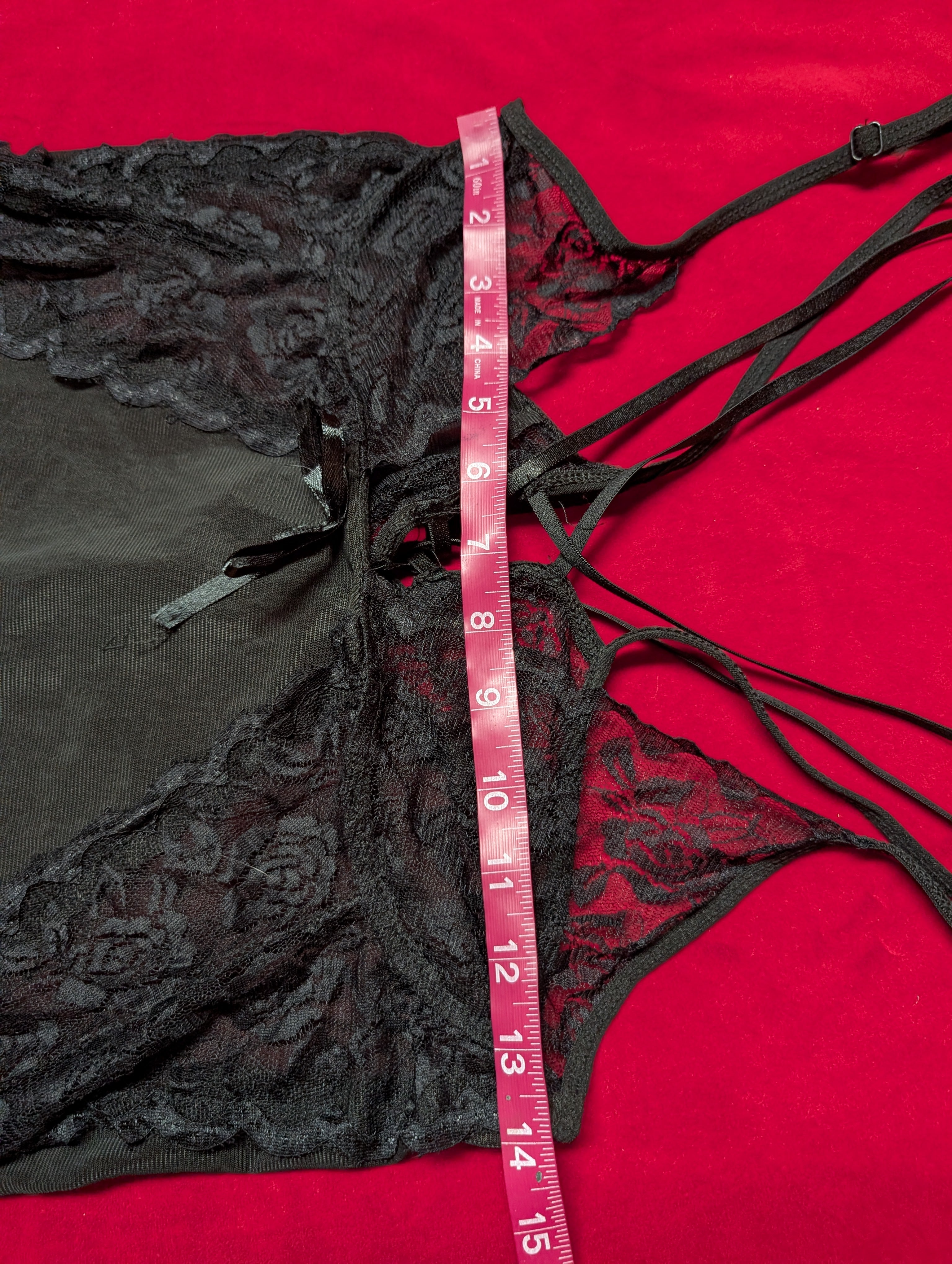 Black Strappy Nylon Babydoll Chemise in Small