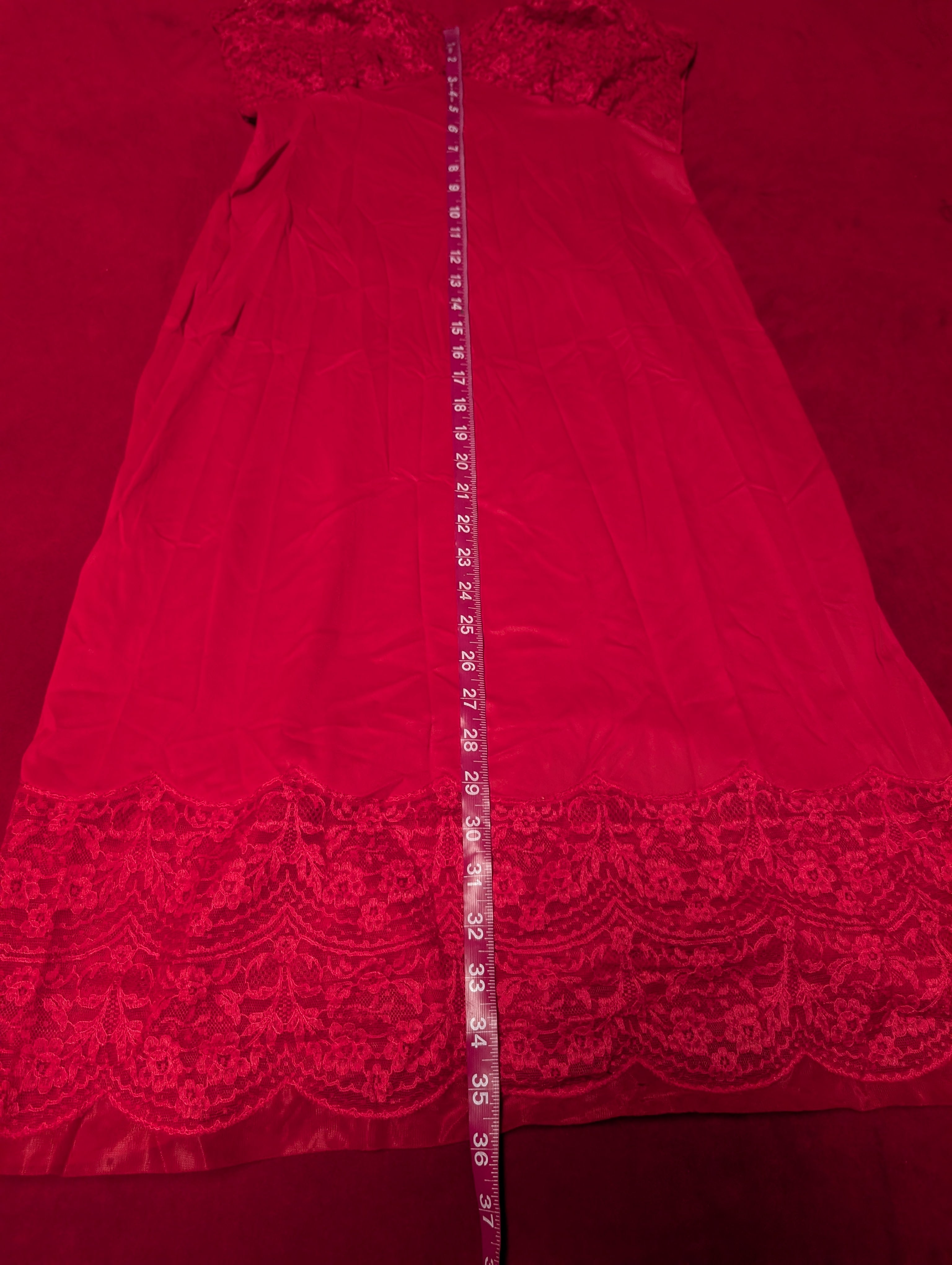 Vintage Van Raalte Suavette Red Nylon Midi Slip Dress in Medium