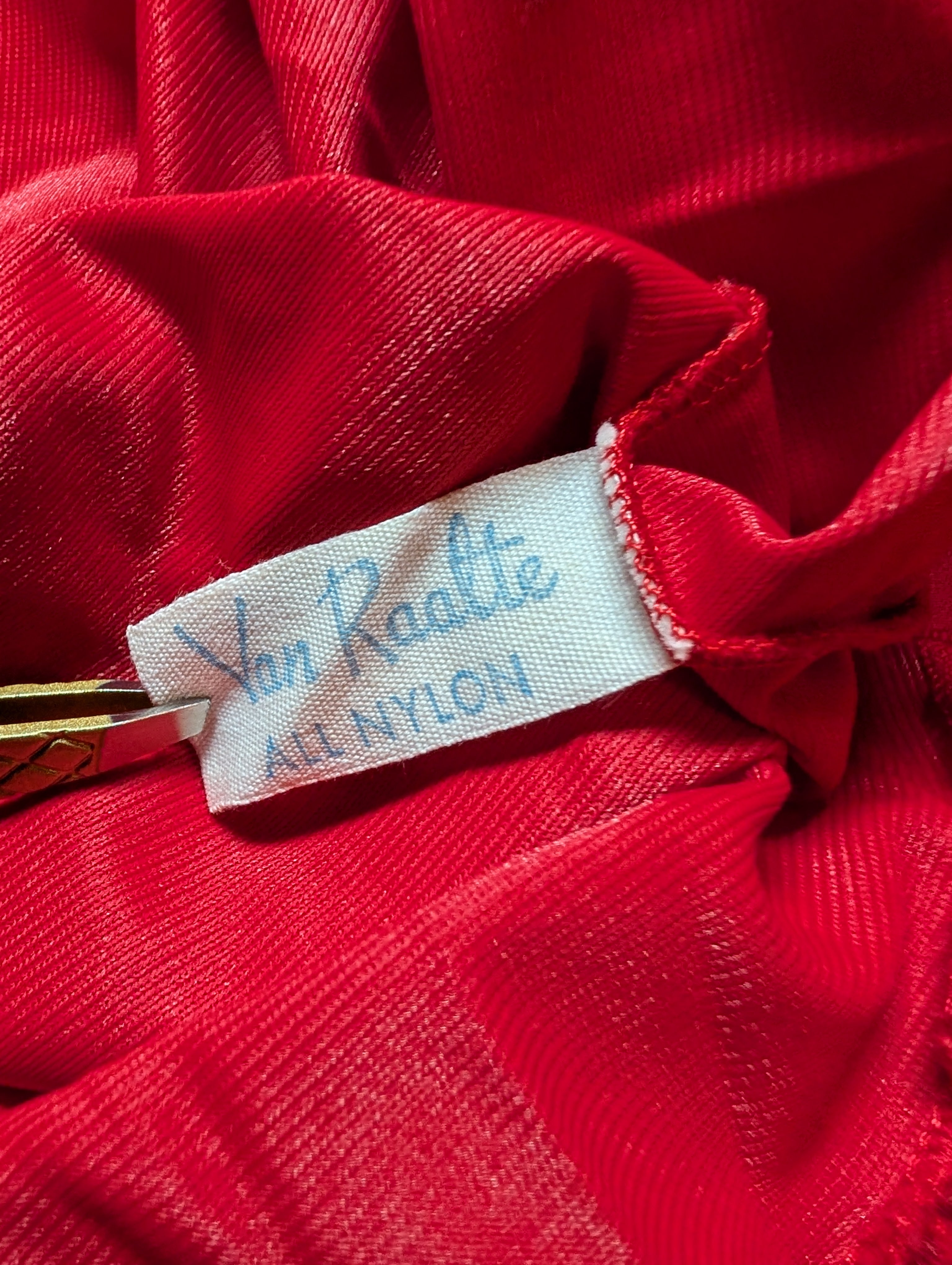 Vintage Van Raalte Suavette Red Nylon Midi Slip Dress in Medium
