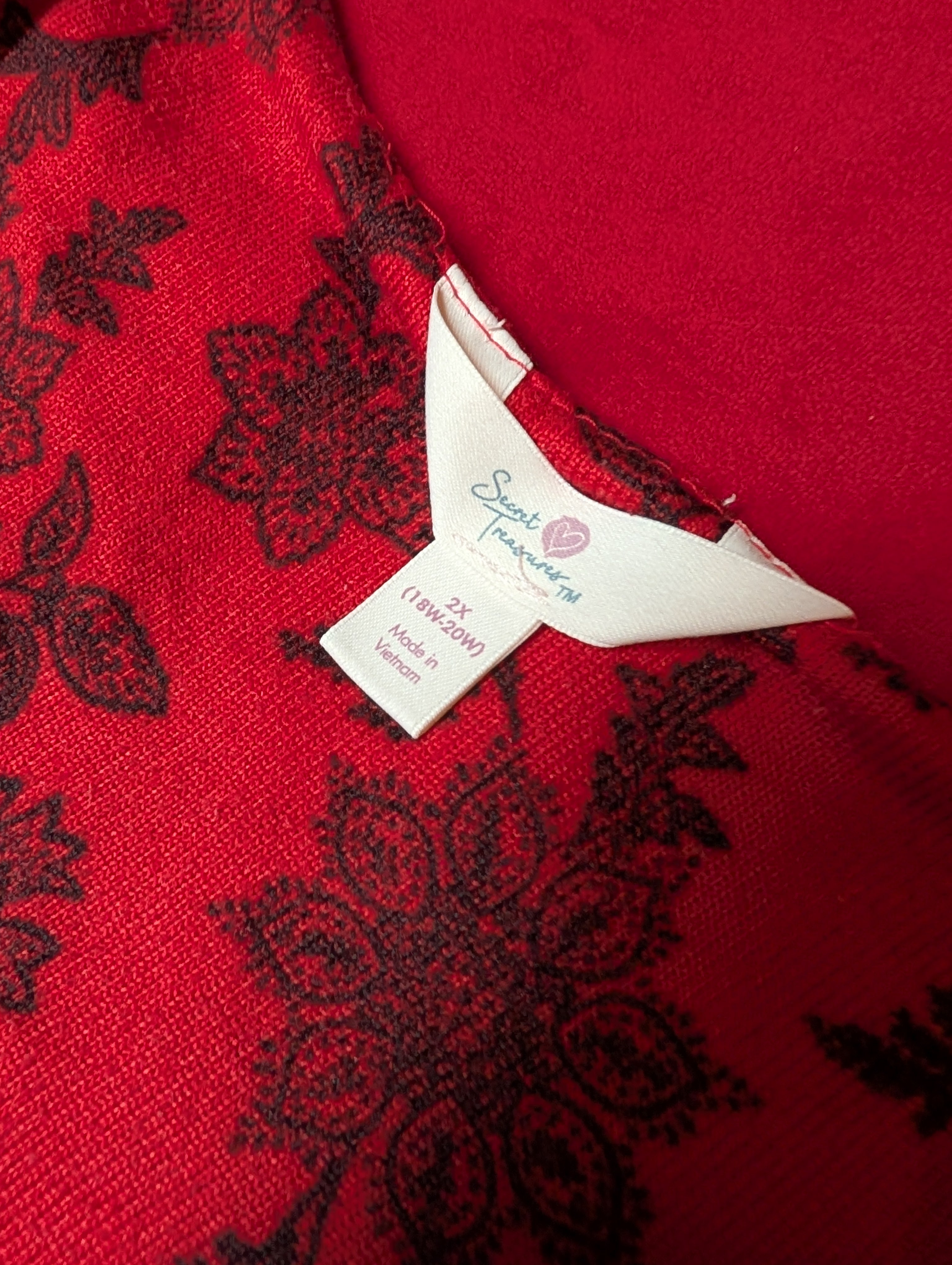 Retro Comfortable Red & Black Floral Long Nightgown with Buttons size 2XL