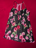 Super Soft Stretch Racerback Babydoll Chemise Black & Pink Roses size 3XL