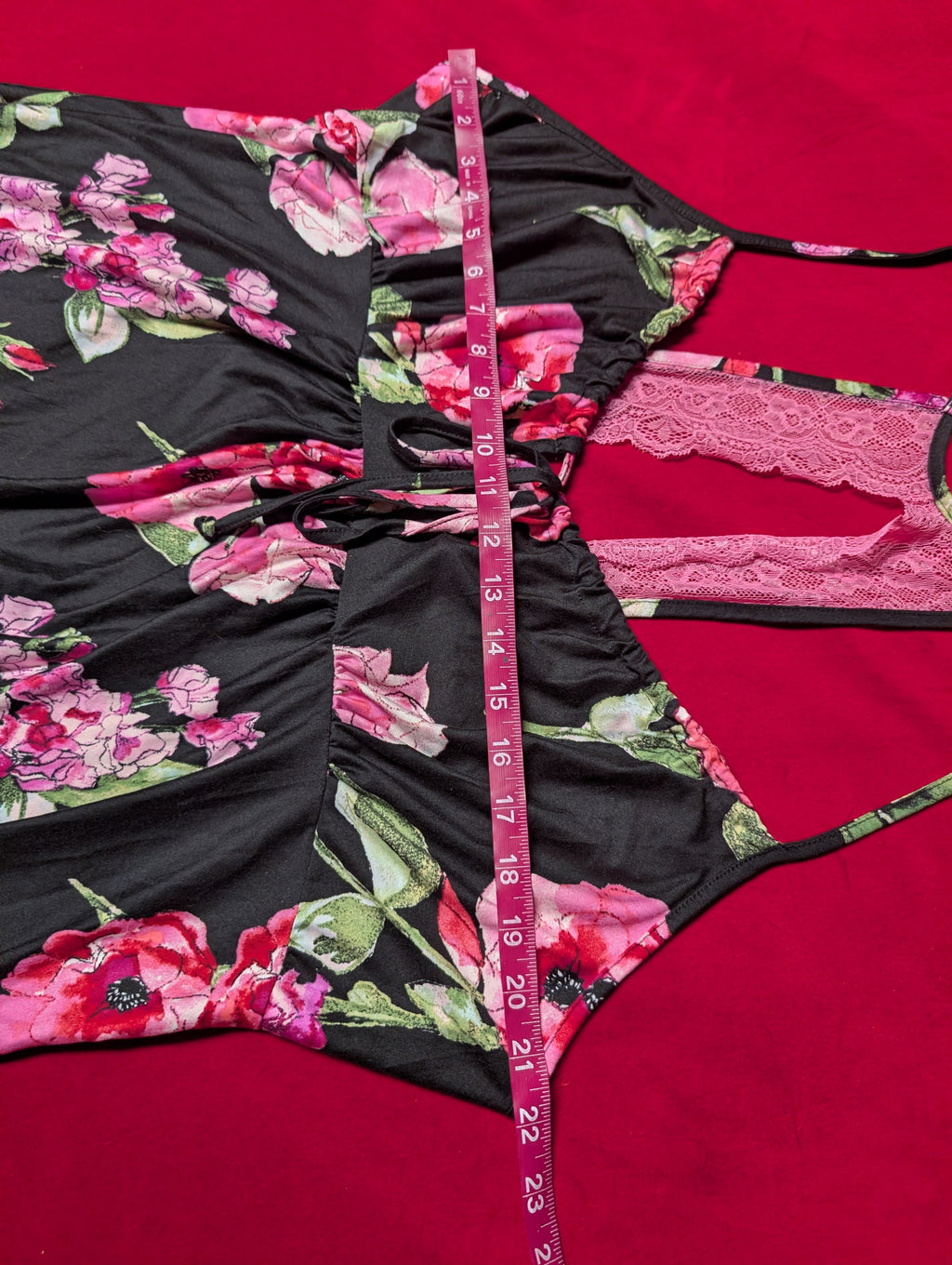 Super Soft Stretch Racerback Babydoll Chemise Black & Pink Roses size 3XL
