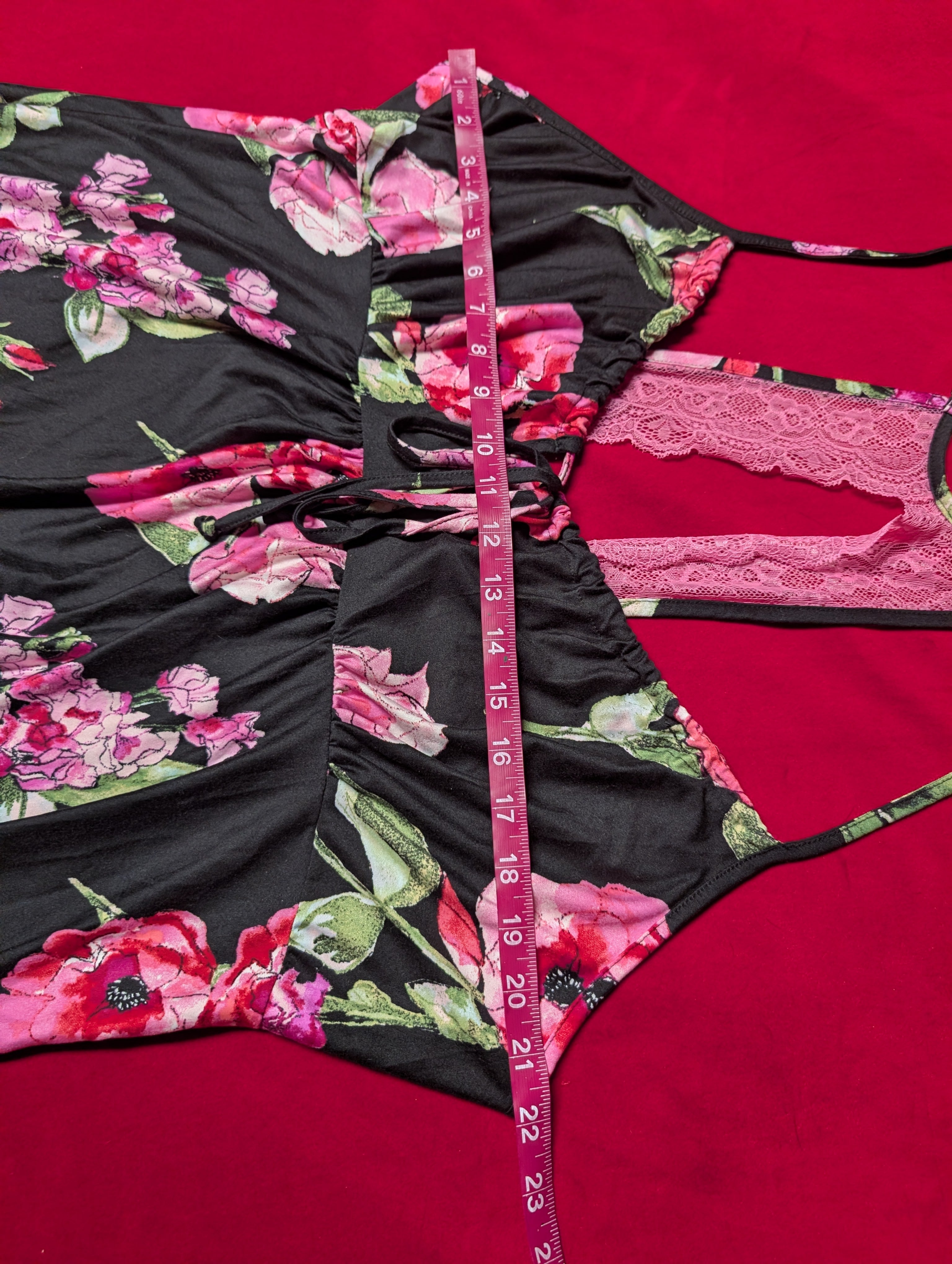 Super Soft Stretch Racerback Babydoll Chemise Black & Pink Roses size 3XL