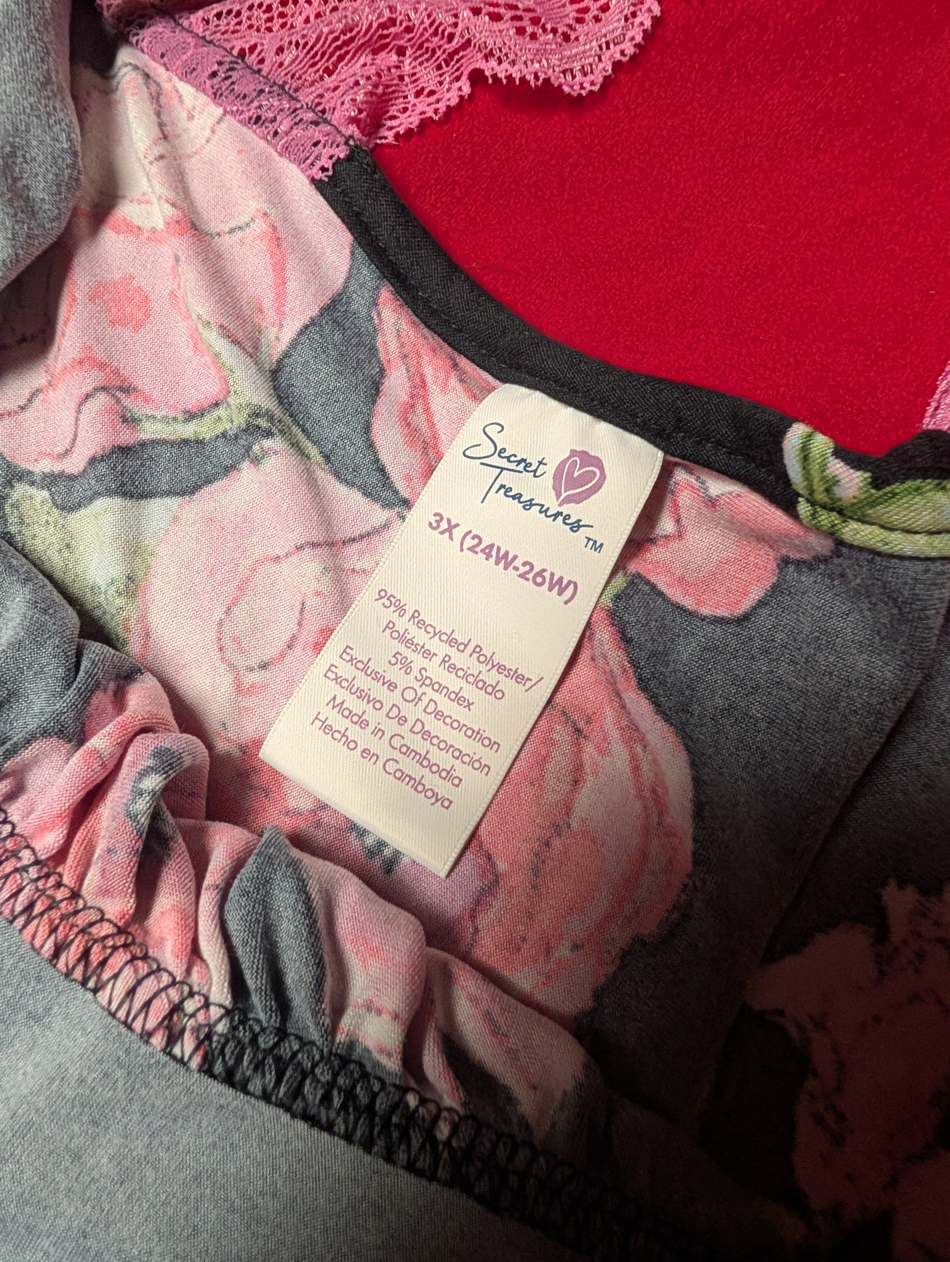 Super Soft Stretch Racerback Babydoll Chemise Black & Pink Roses size 3XL
