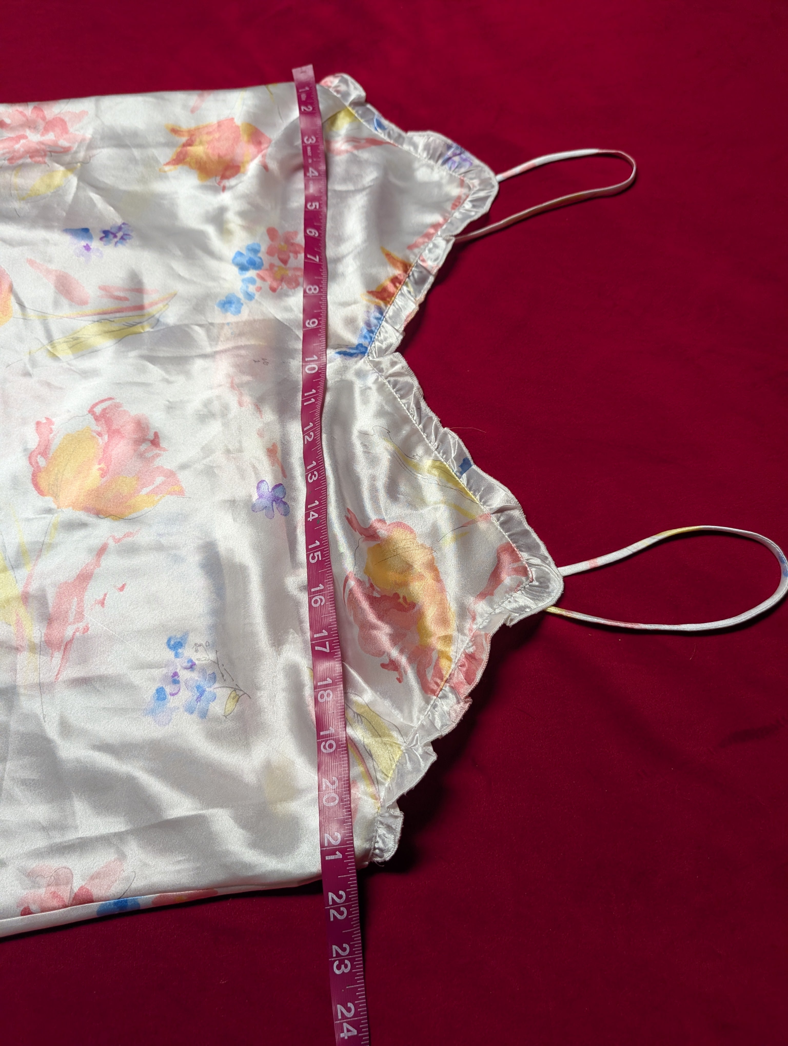 White Peach & Blue Floral Satin Slip Chemise & Robe with Sash Lingerie Set size 1X