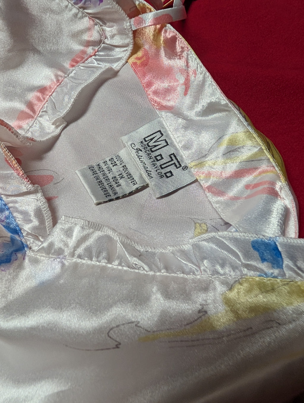 White Peach & Blue Floral Satin Slip Chemise & Robe with Sash Lingerie Set size 1X