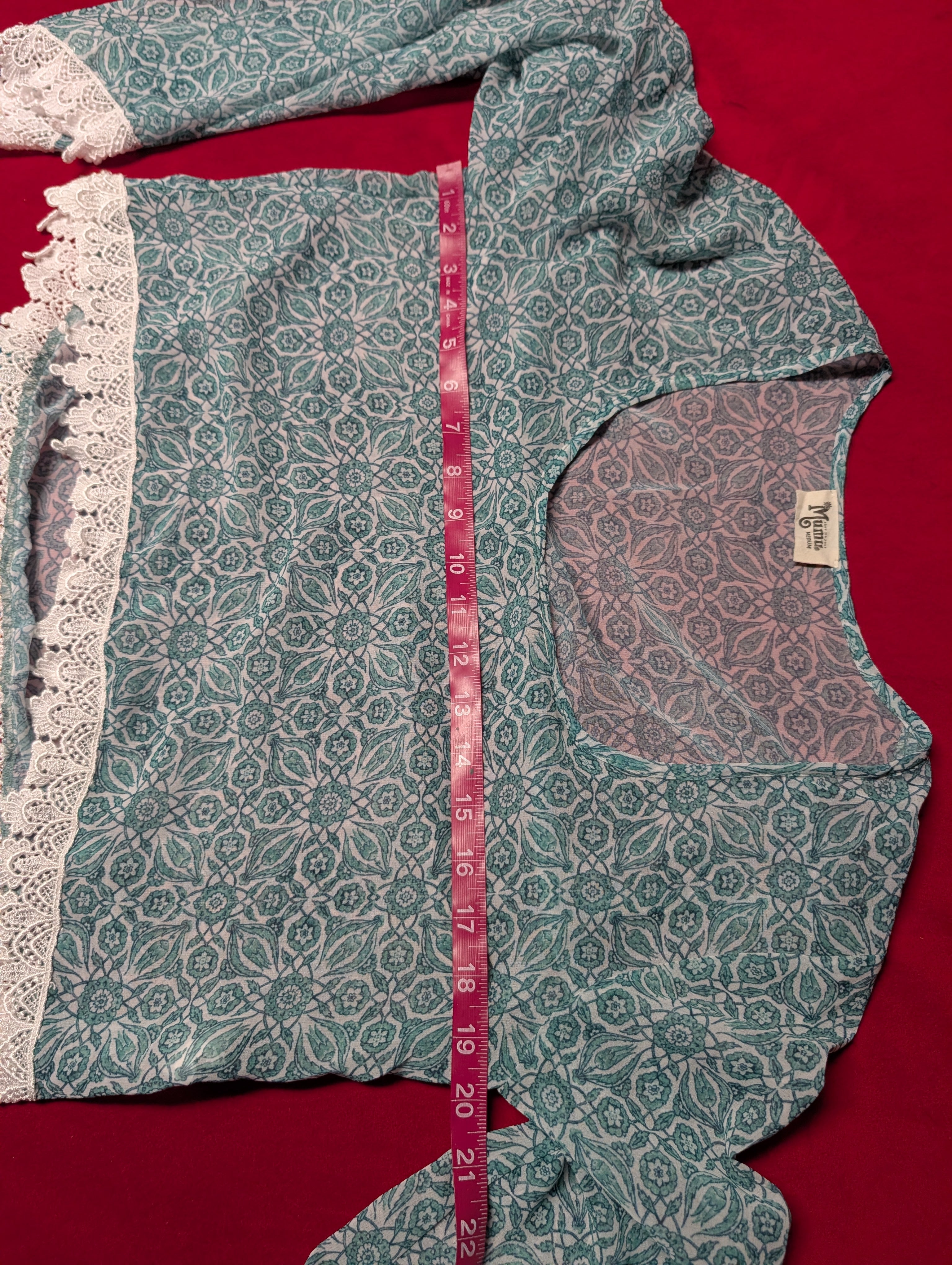 Retro Kaleidoscope Blue Turquoise Long Sleeved & Tap Short Lounge Sleep Set size Medium