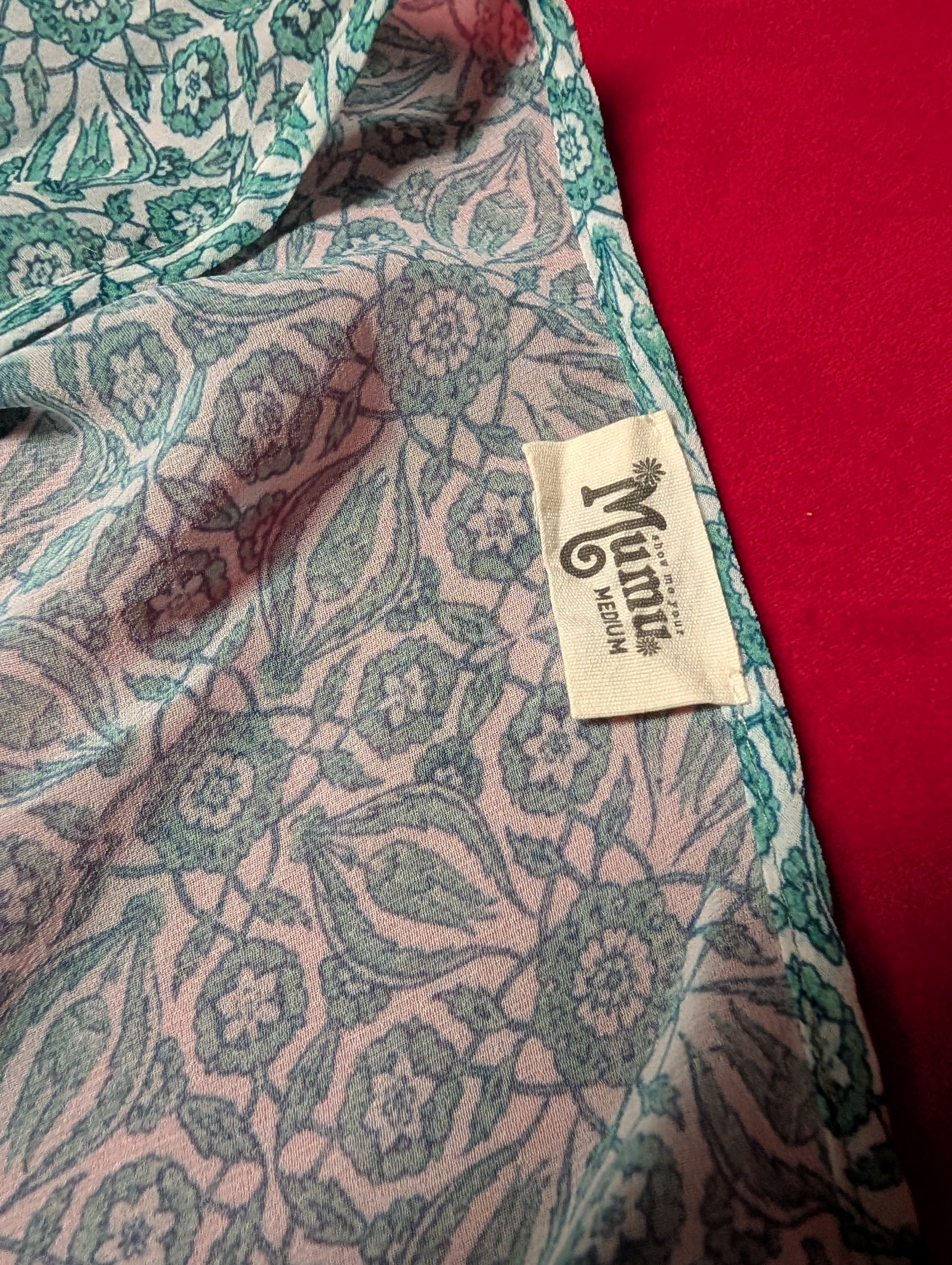 Retro Kaleidoscope Blue Turquoise Long Sleeved & Tap Short Lounge Sleep Set size Medium