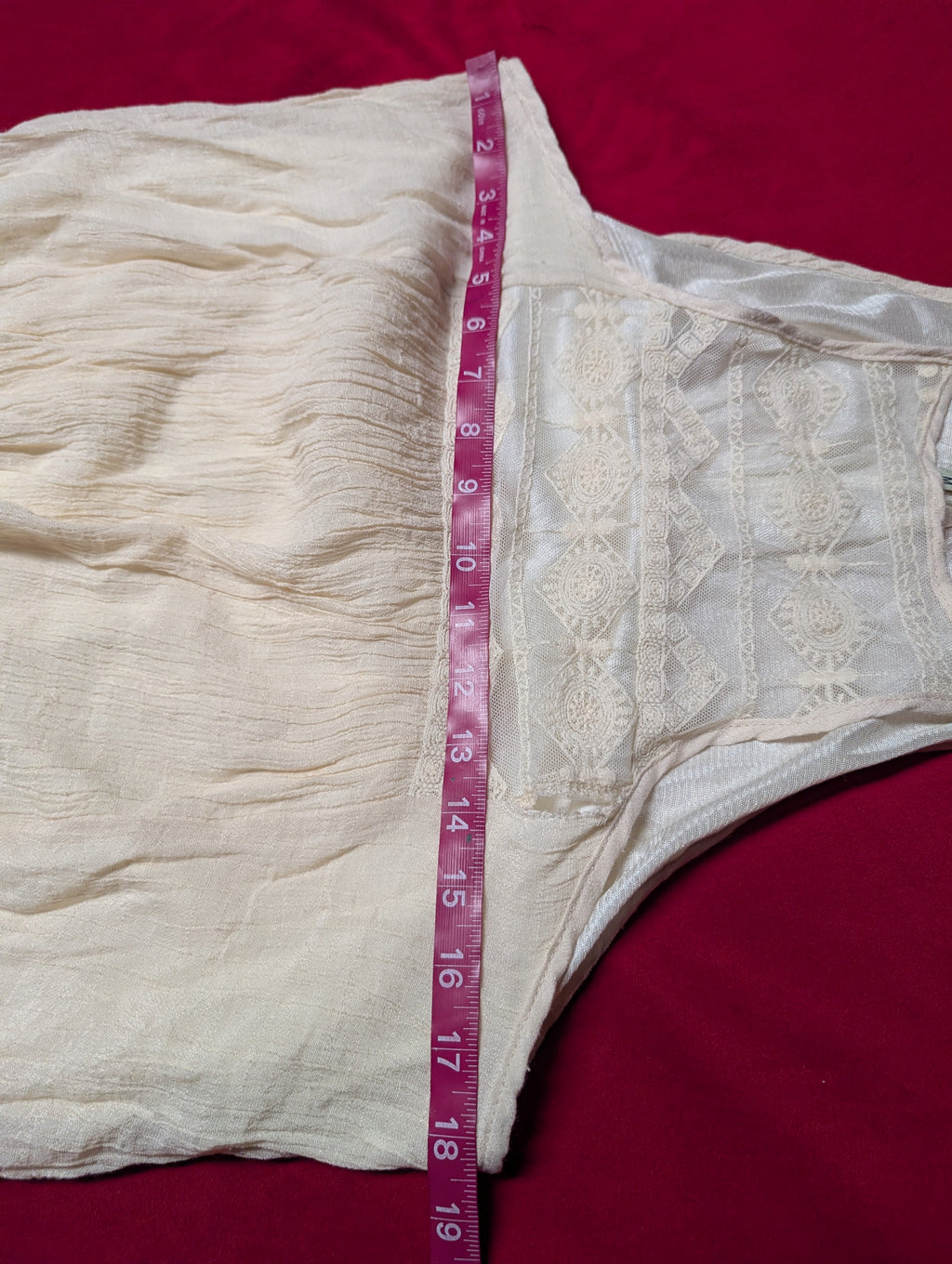 Silk Blend Linen Look Off White Cream Gauze Lace Trim Halter Neck Dress size Medium