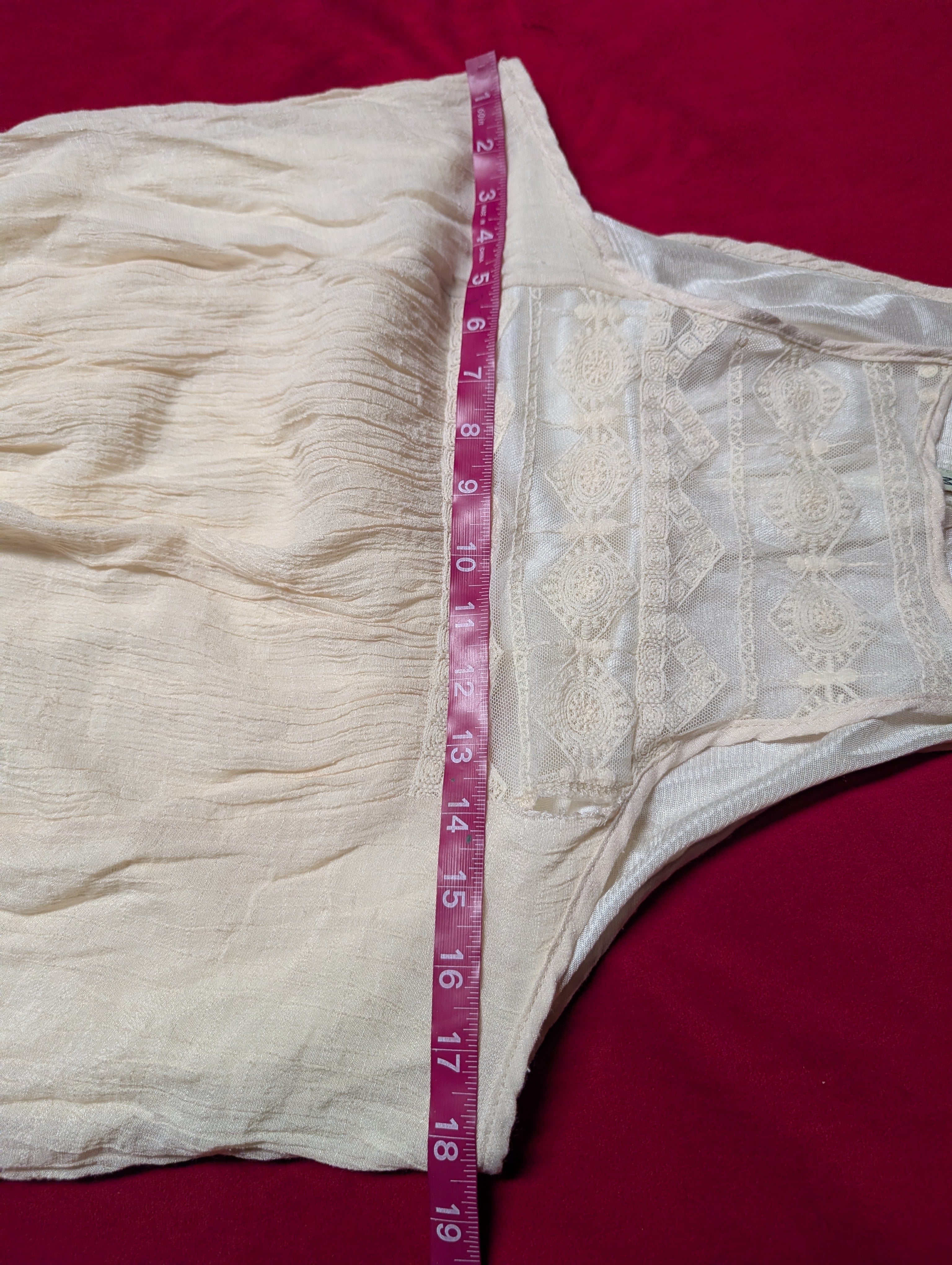 Silk Blend Linen Look Off White Cream Gauze Lace Trim Halter Neck Dress size Medium