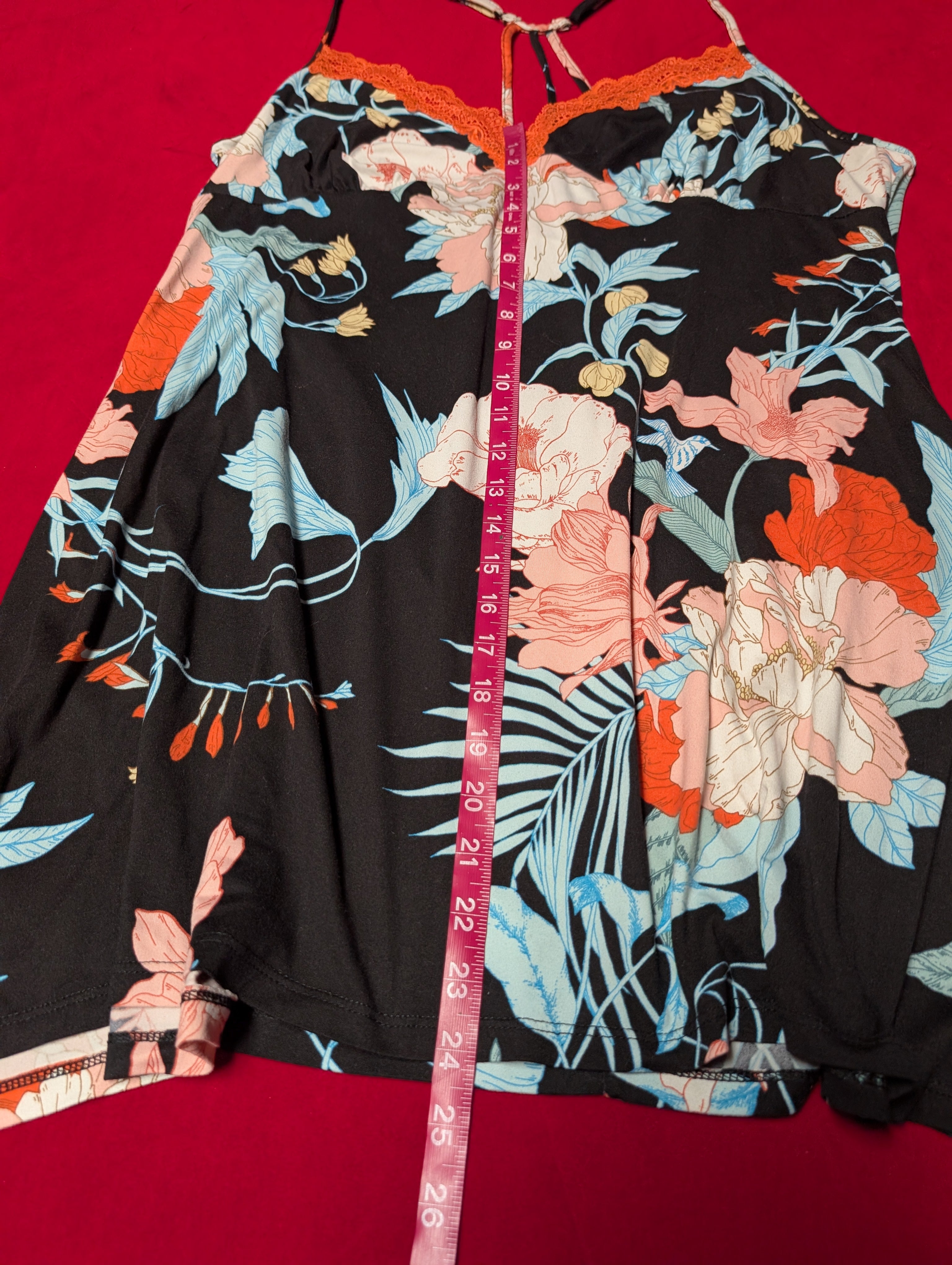Super Soft Racerback Lace Lined Black Orange Blue Tropical Babydoll Chemise Nightgown size XL