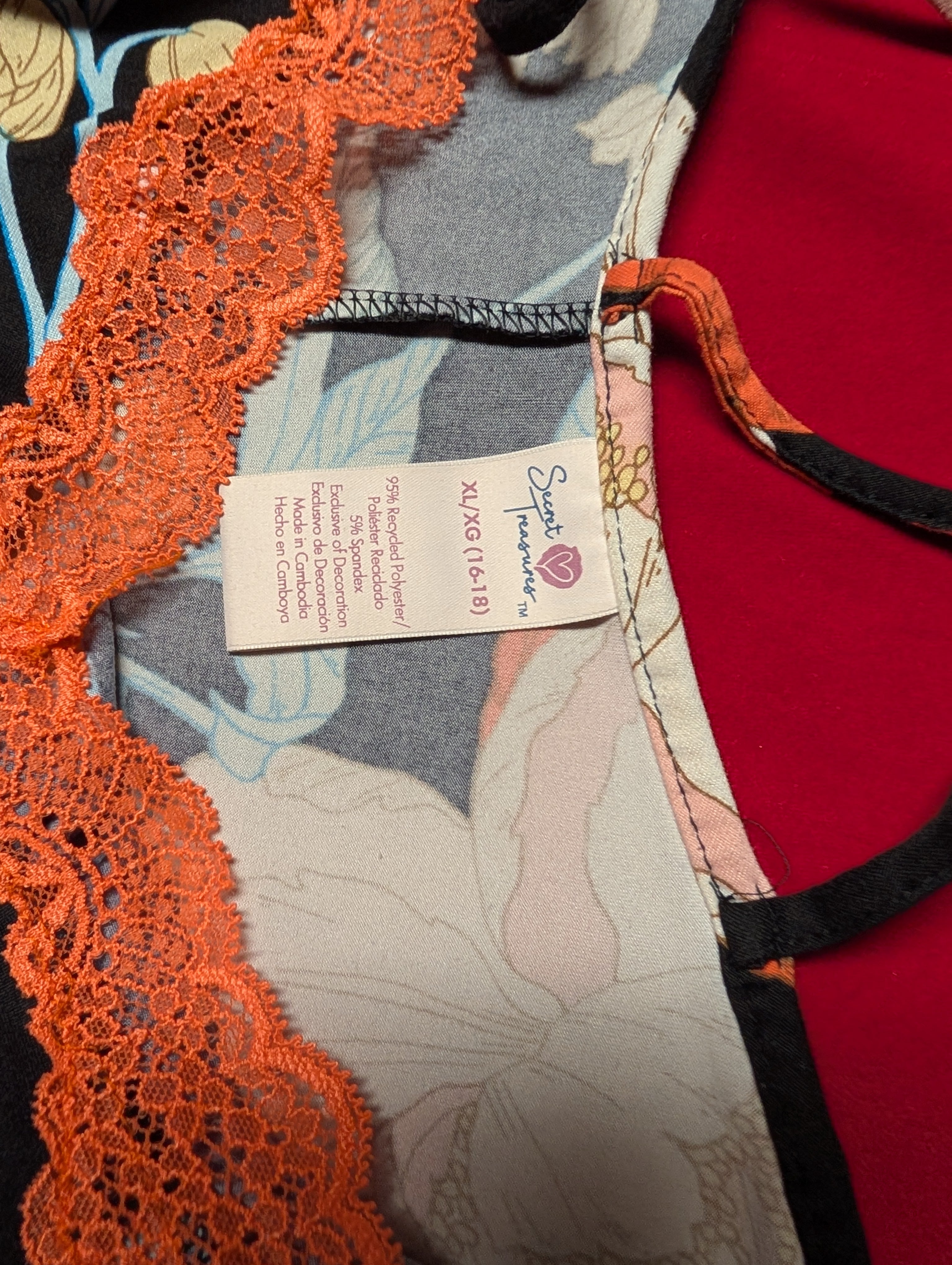Super Soft Racerback Lace Lined Black Orange Blue Tropical Babydoll Chemise Nightgown size XL