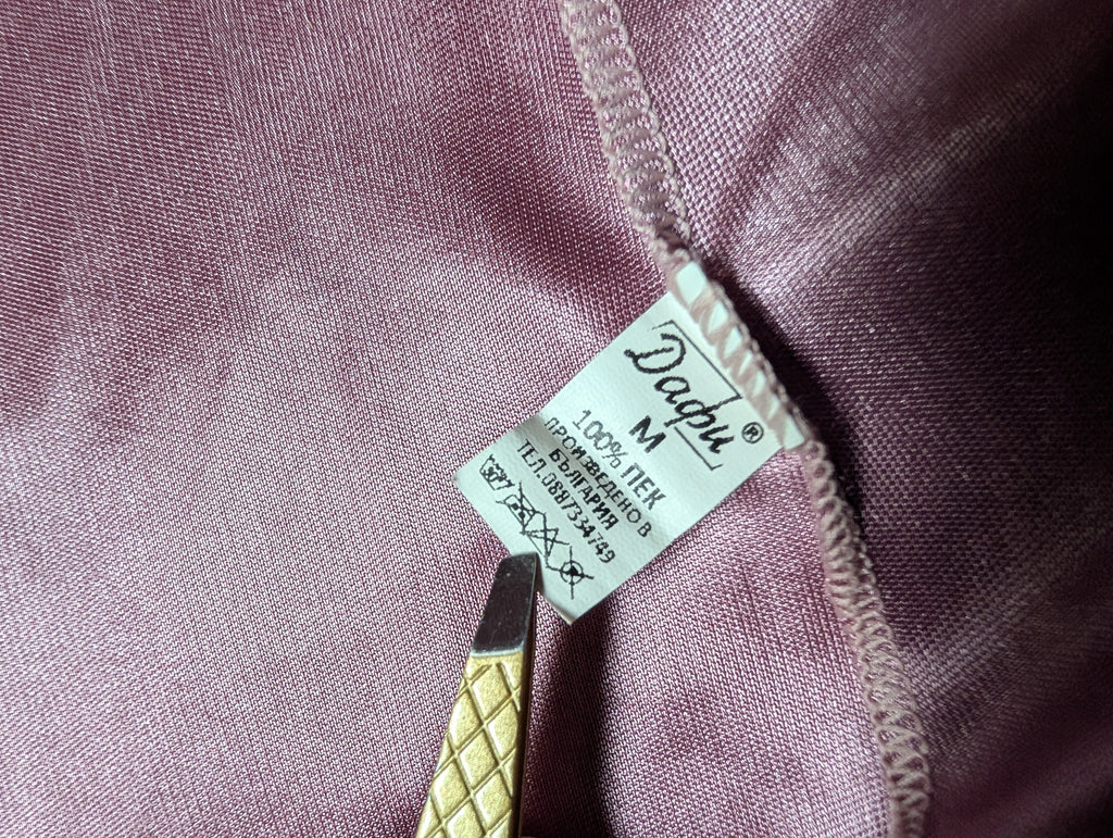 Dusty Mauve Purple Pink Satin & Lace Short Sleeved Tie Robe in Medium