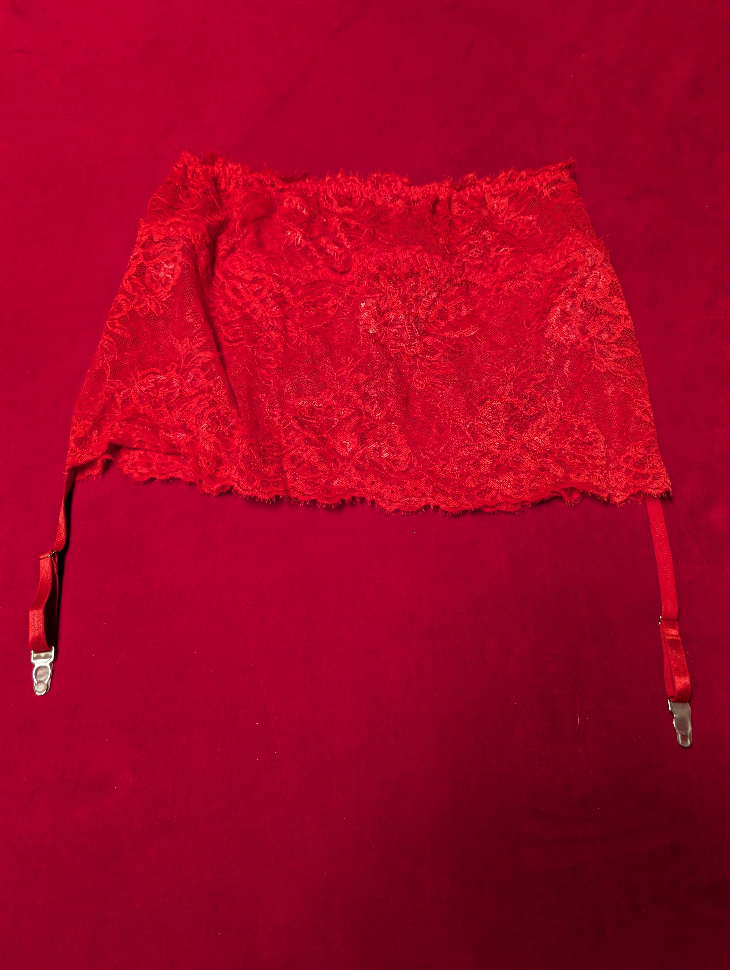 Red Lace Garter Skirt with Suspenders size Large