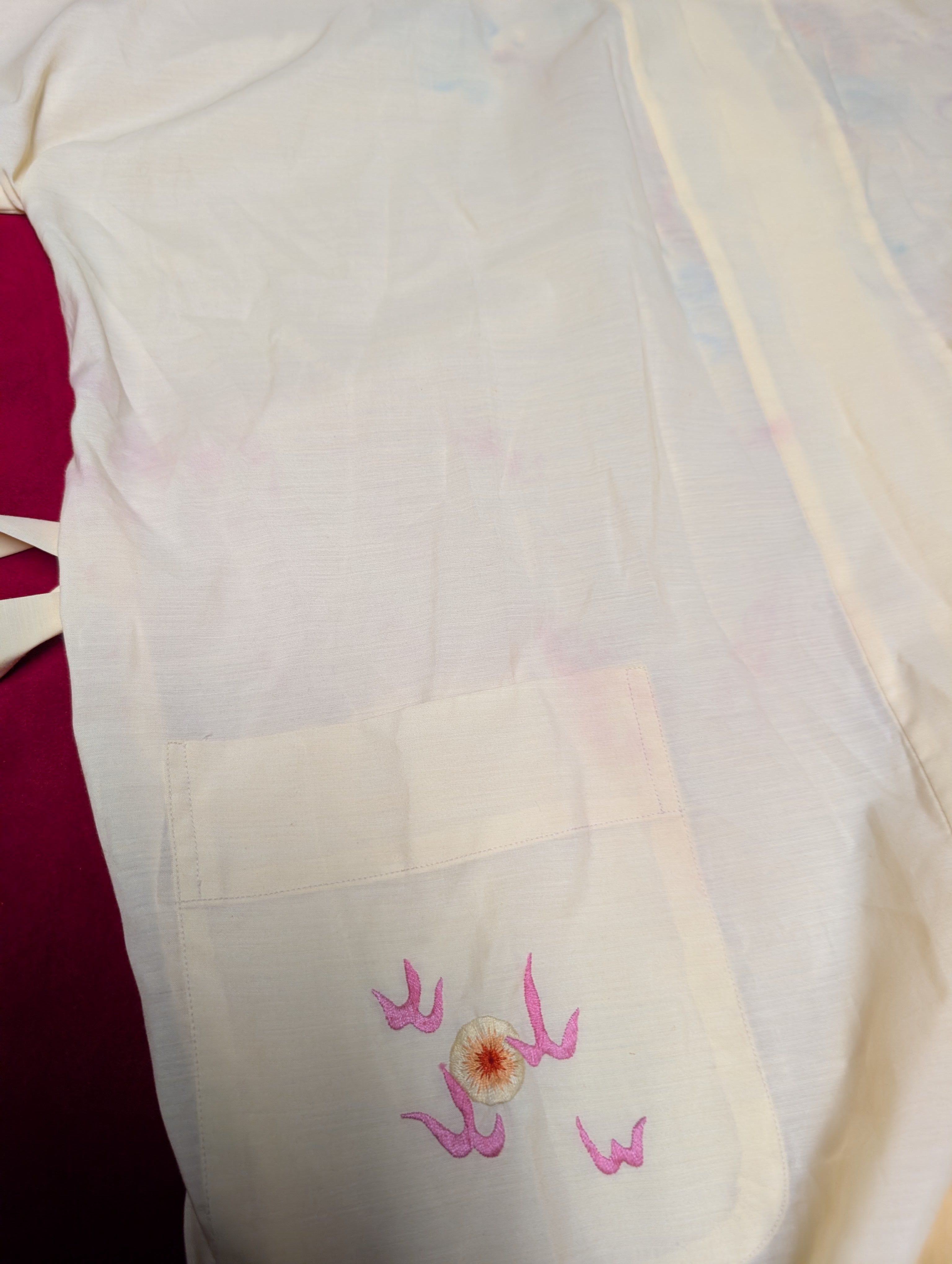 Dragon Embroidery Cotton Butter Yellow Cream Wrap Kimono Robe with Sash size Medium