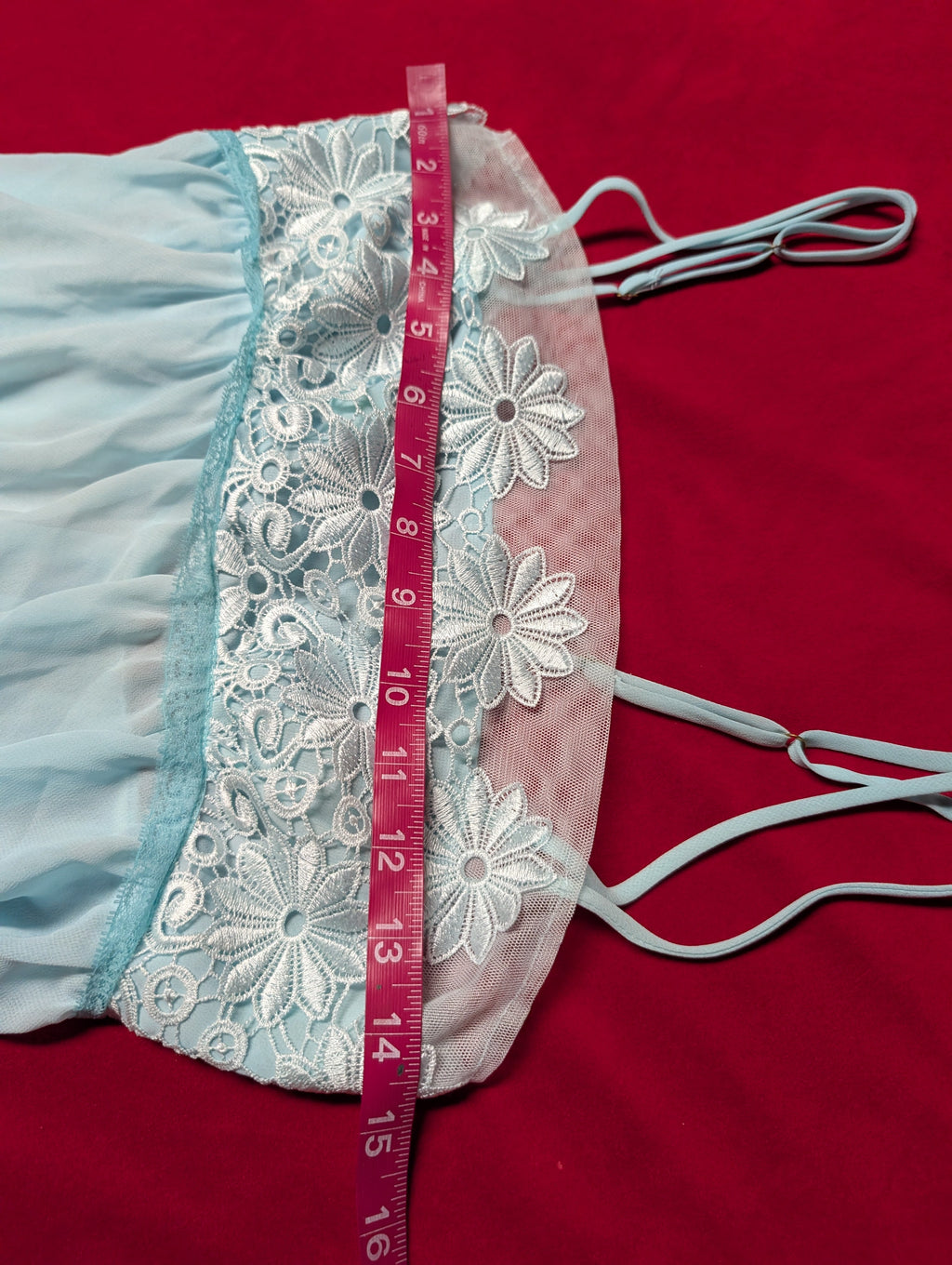 Delicate Floral Lace Tie Back Baby Blue Babydoll Chemise Dress size Small