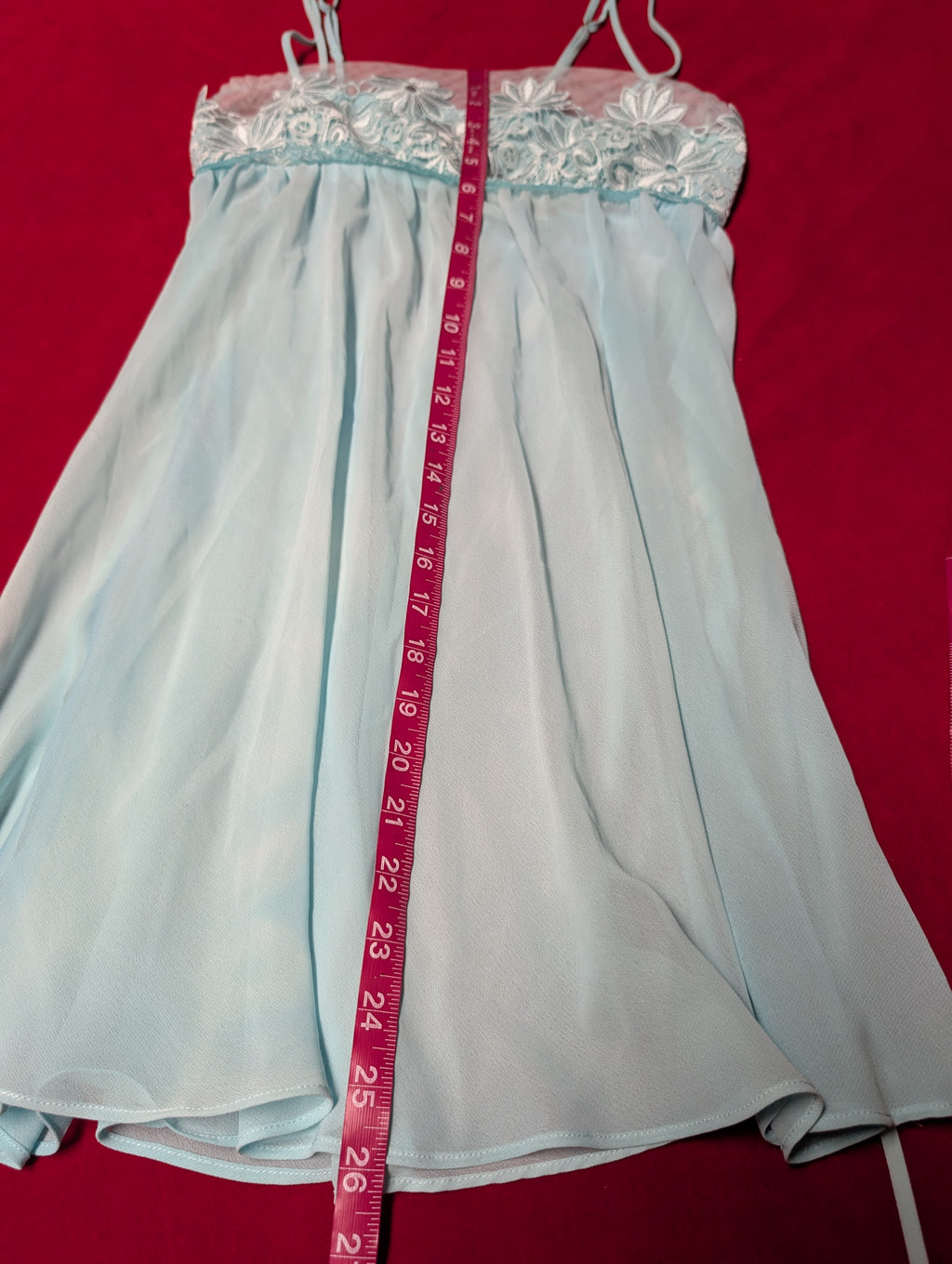 Delicate Floral Lace Tie Back Baby Blue Babydoll Chemise Dress size Small