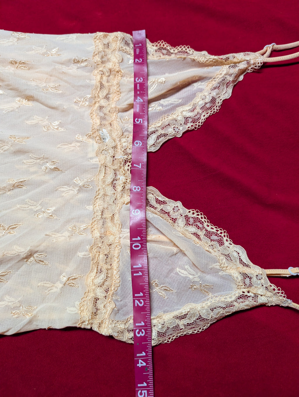 Lace Nylon Orange Peach & Cream Triangle Babydoll Slip Chemise size Medium
