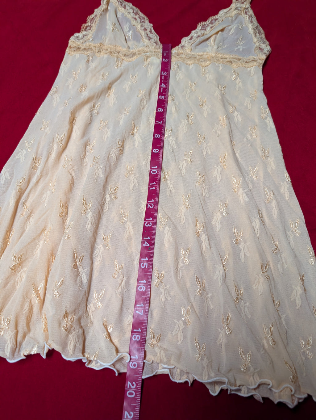 Lace Nylon Orange Peach & Cream Triangle Babydoll Slip Chemise size Medium