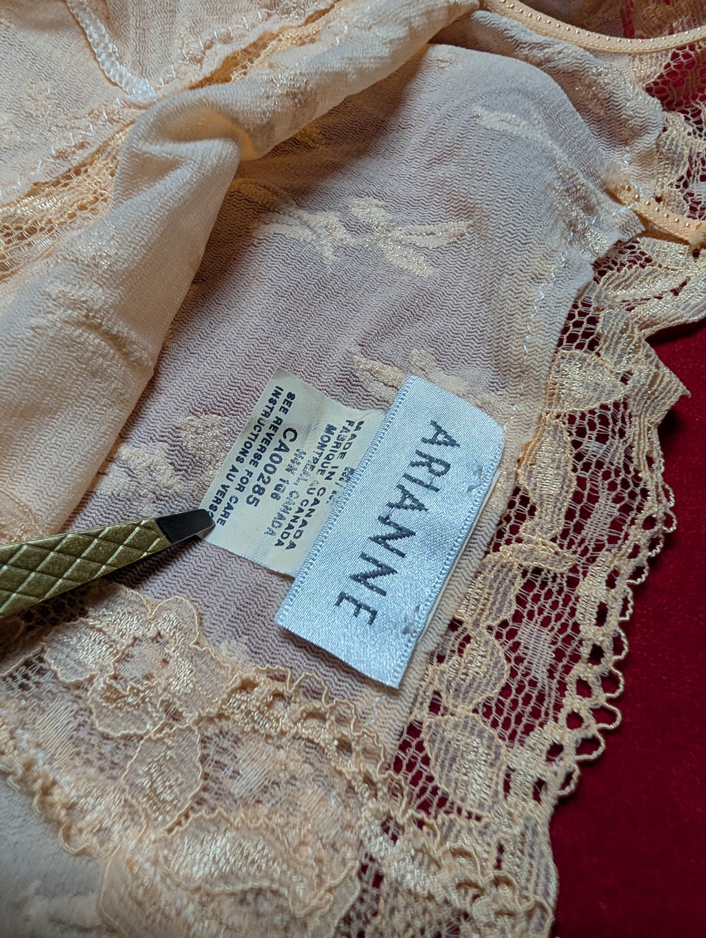 Lace Nylon Orange Peach & Cream Triangle Babydoll Slip Chemise size Medium