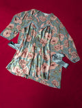 Cacique Beautiful Blue & Pink Floral Satin Slip Romper & Robe with Sash Set size Small