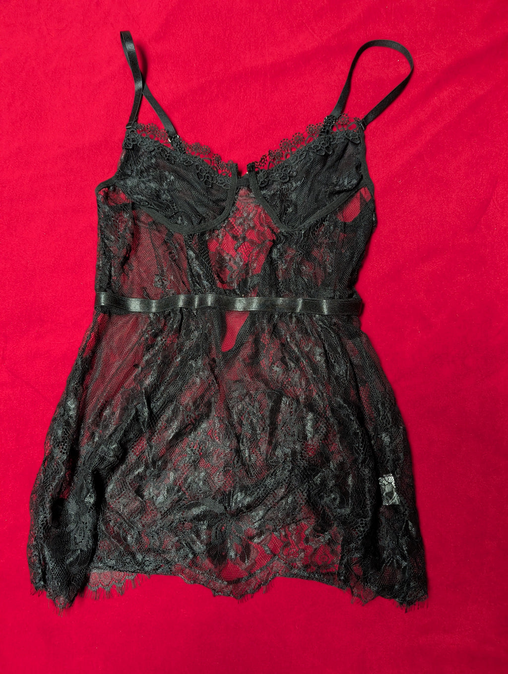 Elegant Floral Lace Black Babydoll Chemise size Medium