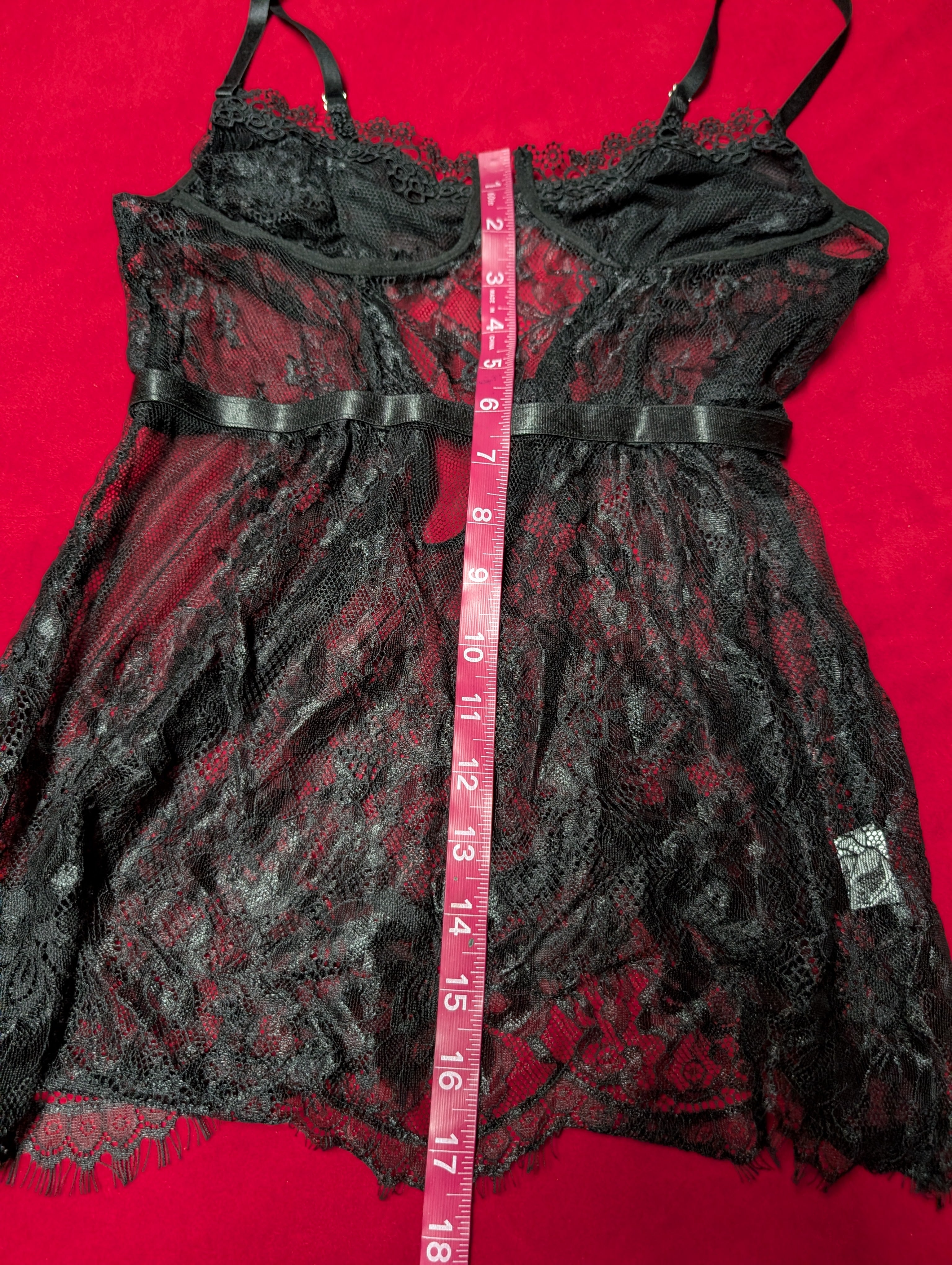 Elegant Floral Lace Black Babydoll Chemise size Medium