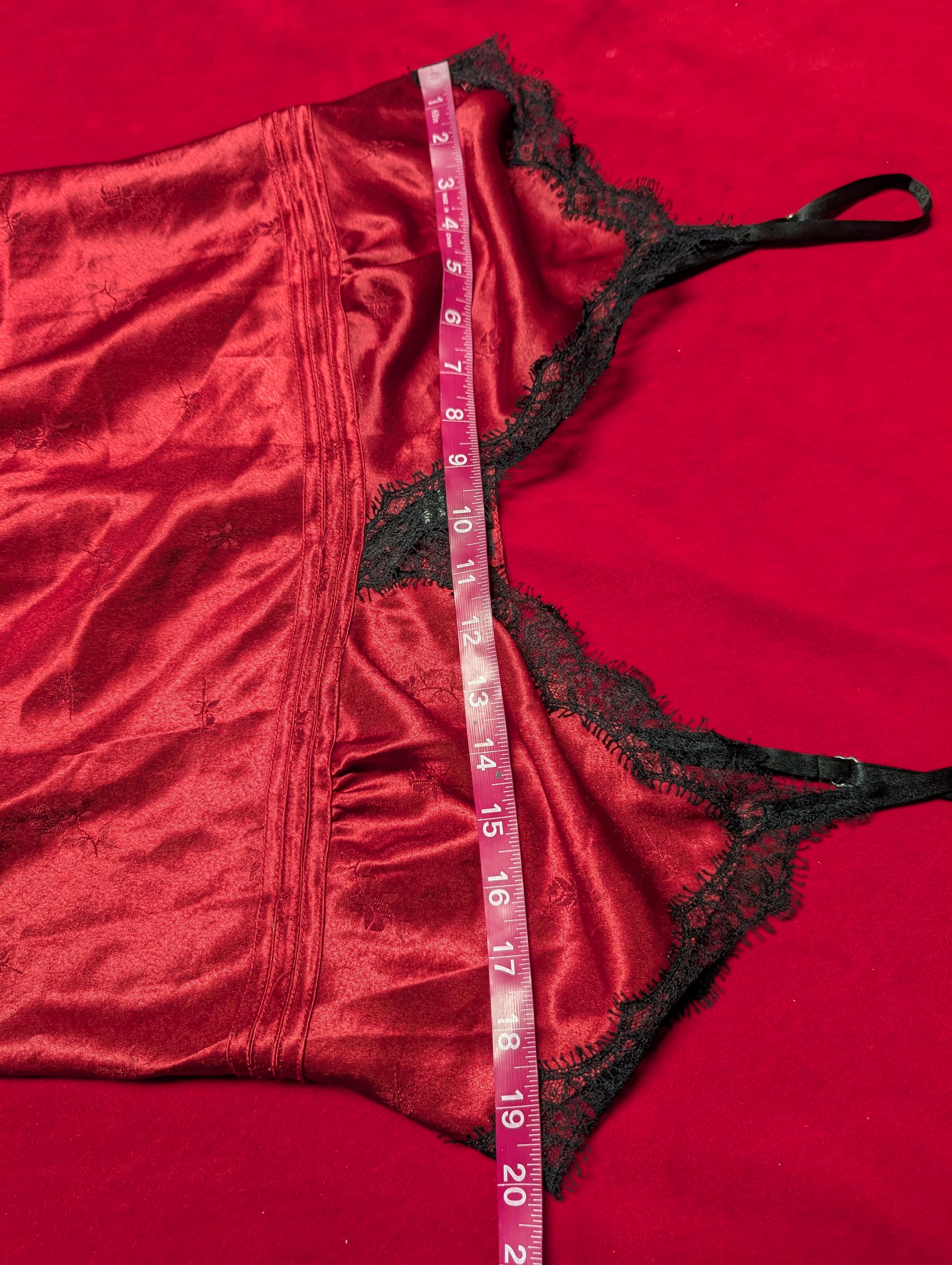 Red & Black Lace Trim Satin Floral Babydoll Chemise in XL
