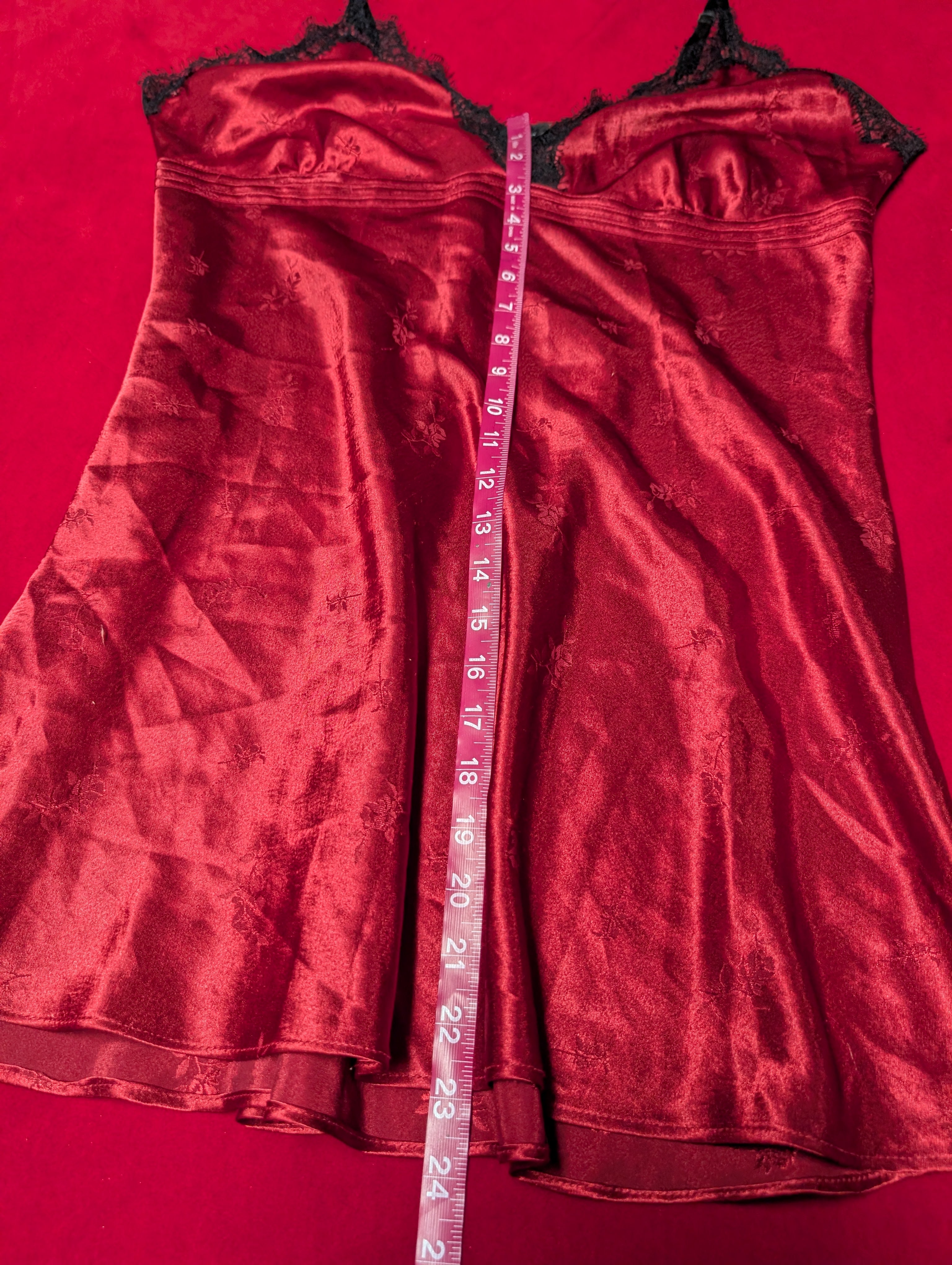 Red & Black Lace Trim Satin Floral Babydoll Chemise in XL