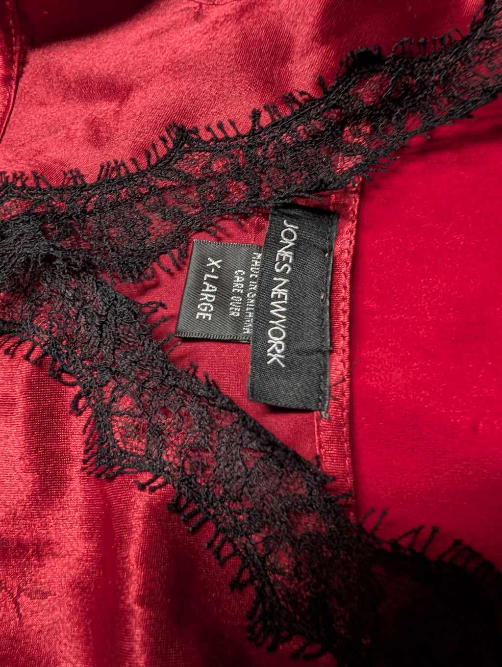 Red & Black Lace Trim Satin Floral Babydoll Chemise in XL