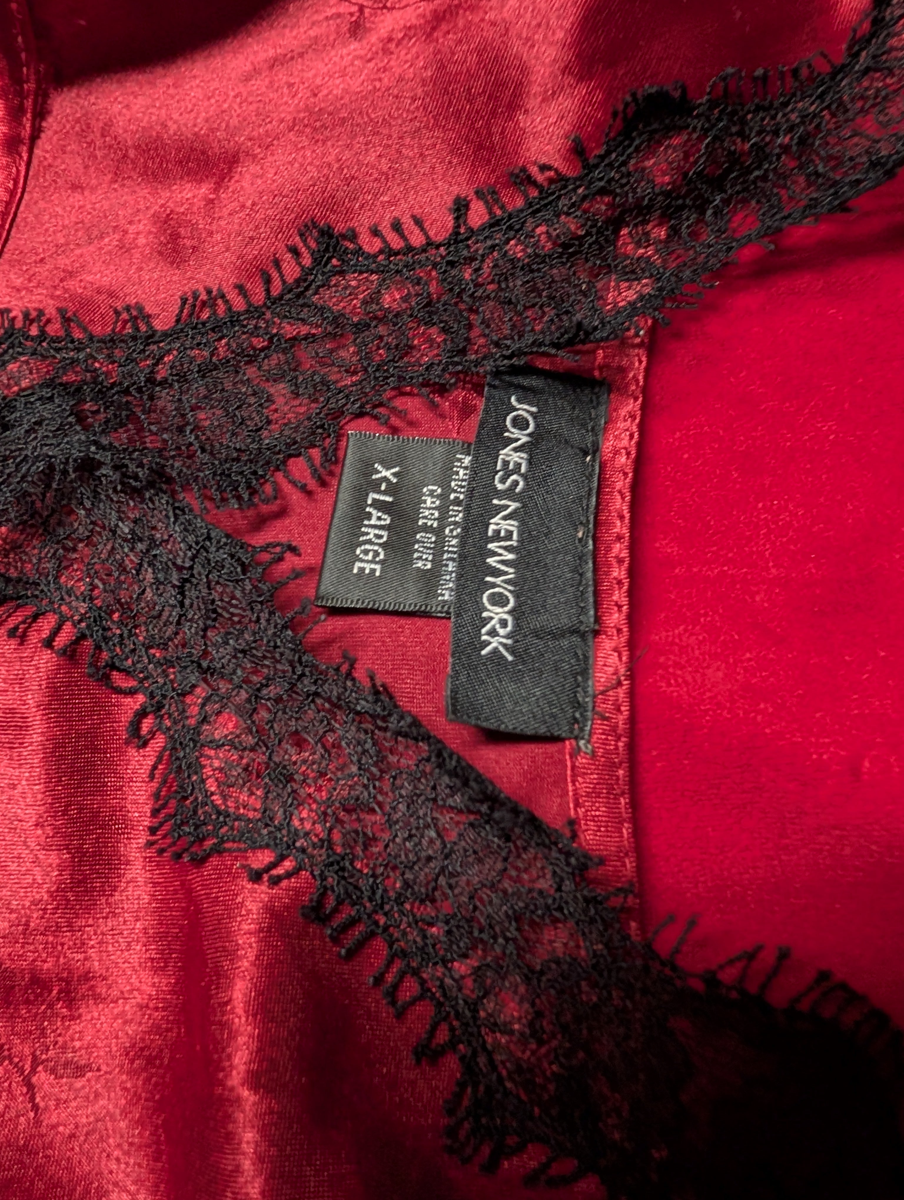 Red & Black Lace Trim Satin Floral Babydoll Chemise in XL