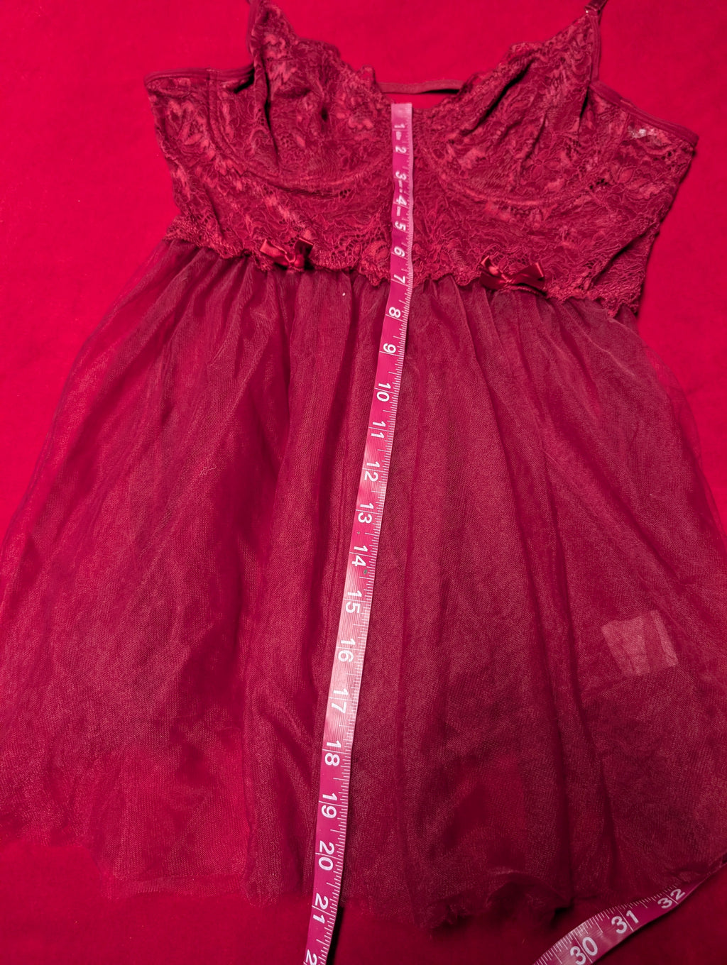 Wired Support Red Tulle Babydoll Chemise size XL