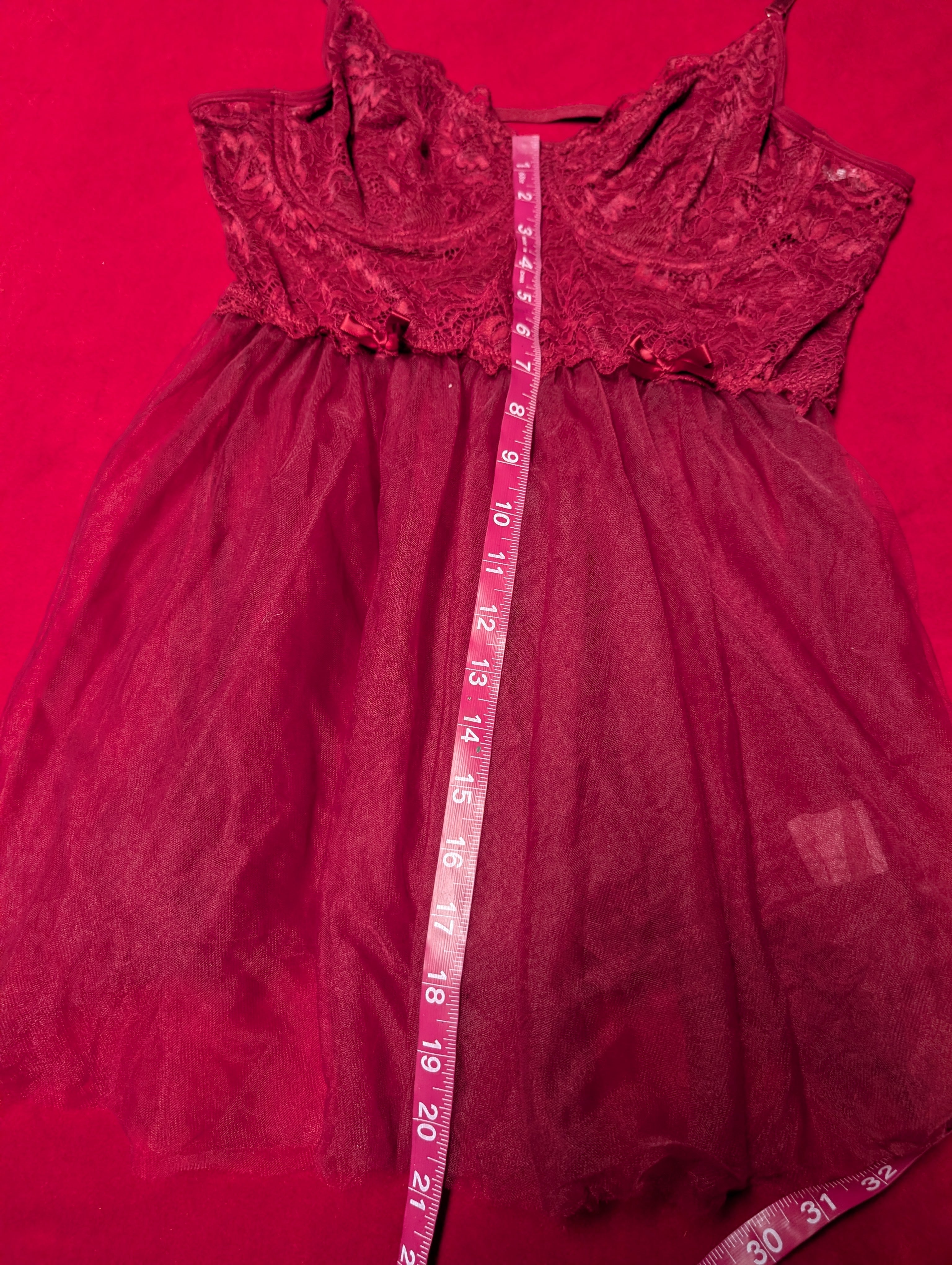 Wired Support Red Tulle Babydoll Chemise size XL