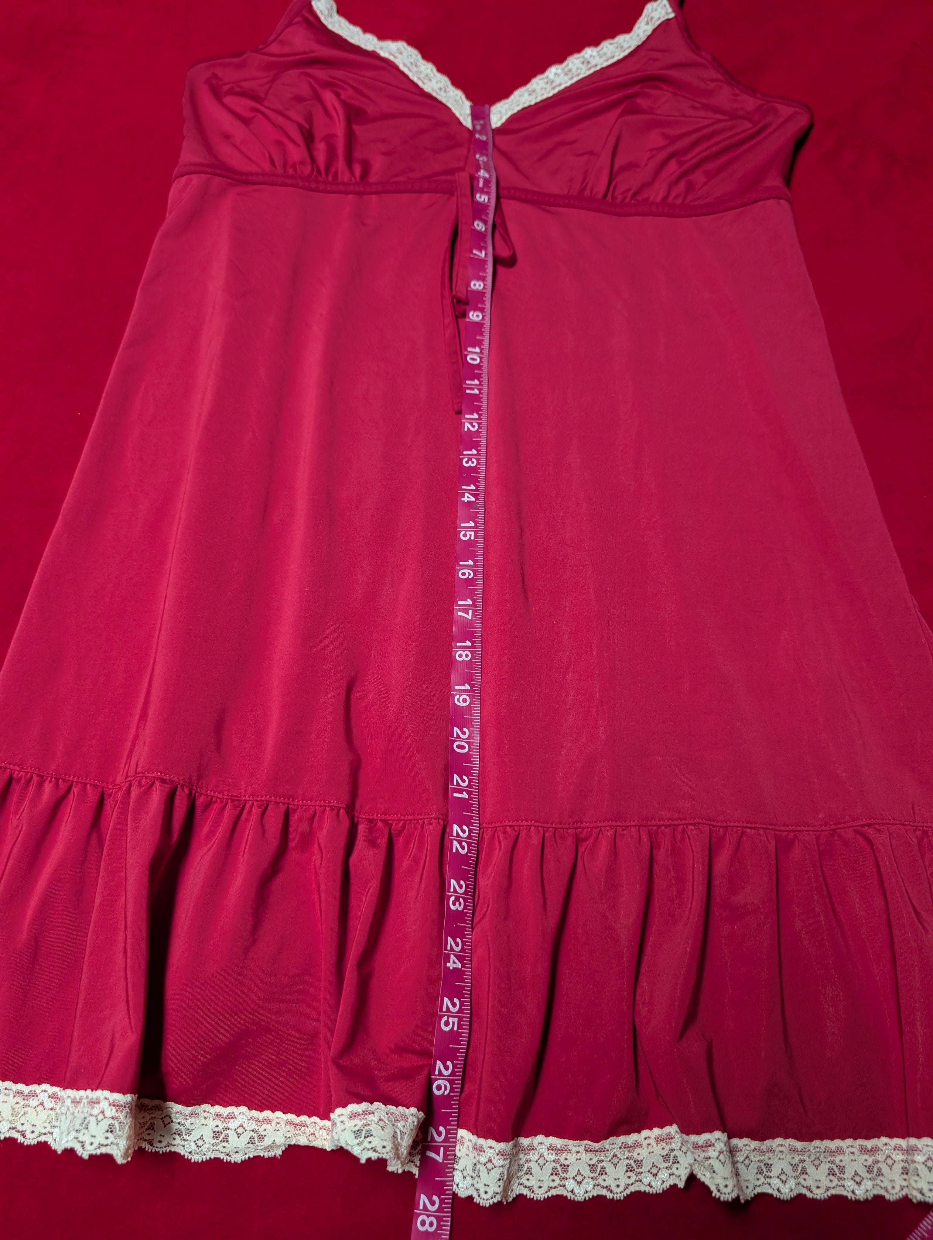 Wine Red Lace Trim Super Soft Babydoll Slip Chemise in Large