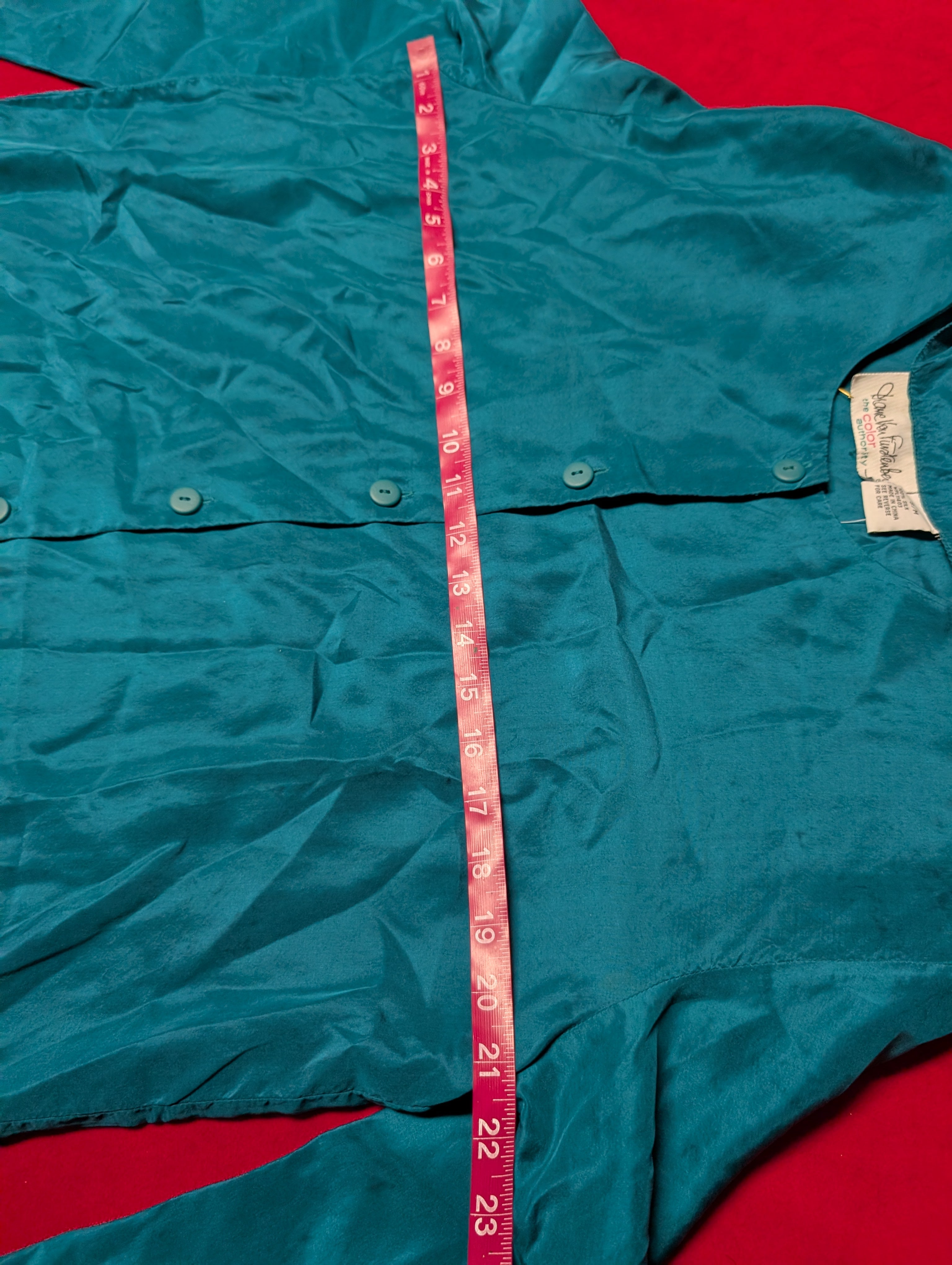 100% Silk Vintage Teal Long Sleeved Oversized Sleep Shirt Dress size Medium