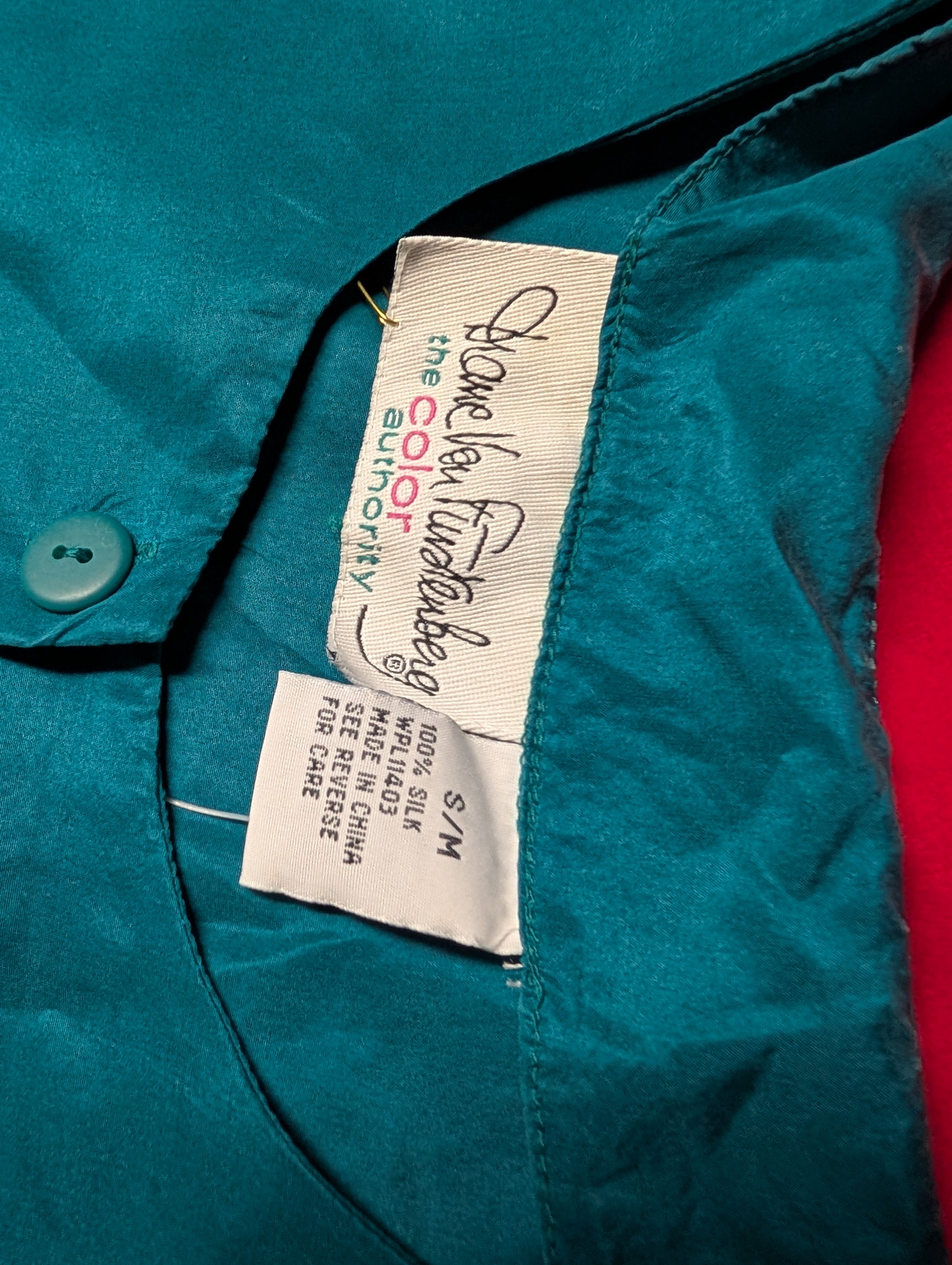 100% Silk Vintage Teal Long Sleeved Oversized Sleep Shirt Dress size Medium