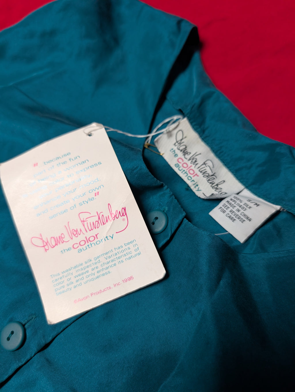 100% Silk Vintage Teal Long Sleeved Oversized Sleep Shirt Dress size Medium