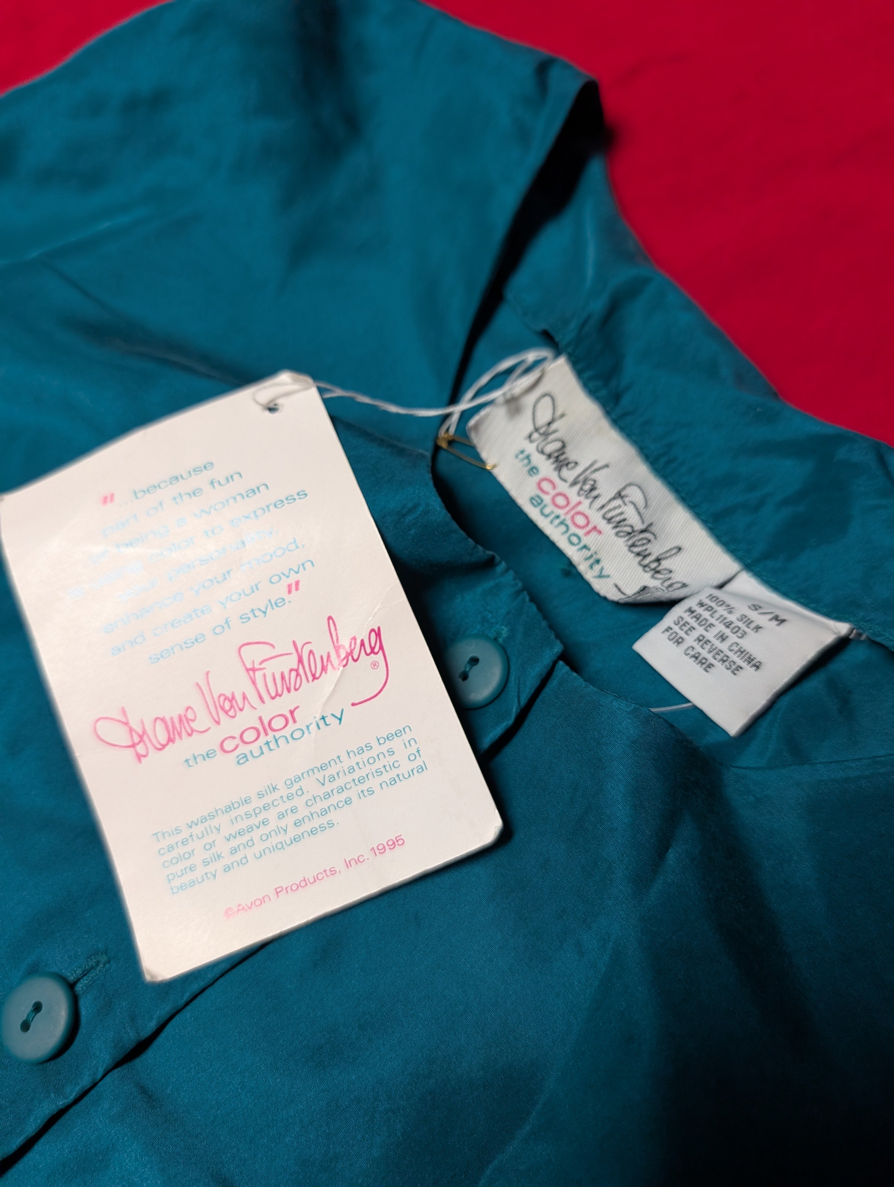 100% Silk Vintage Teal Long Sleeved Oversized Sleep Shirt Dress size Medium