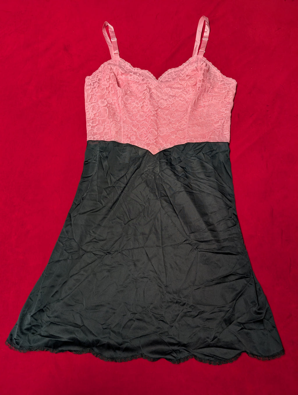 Pink & Black Nylon Adjustable Strap Slip Dress size Large