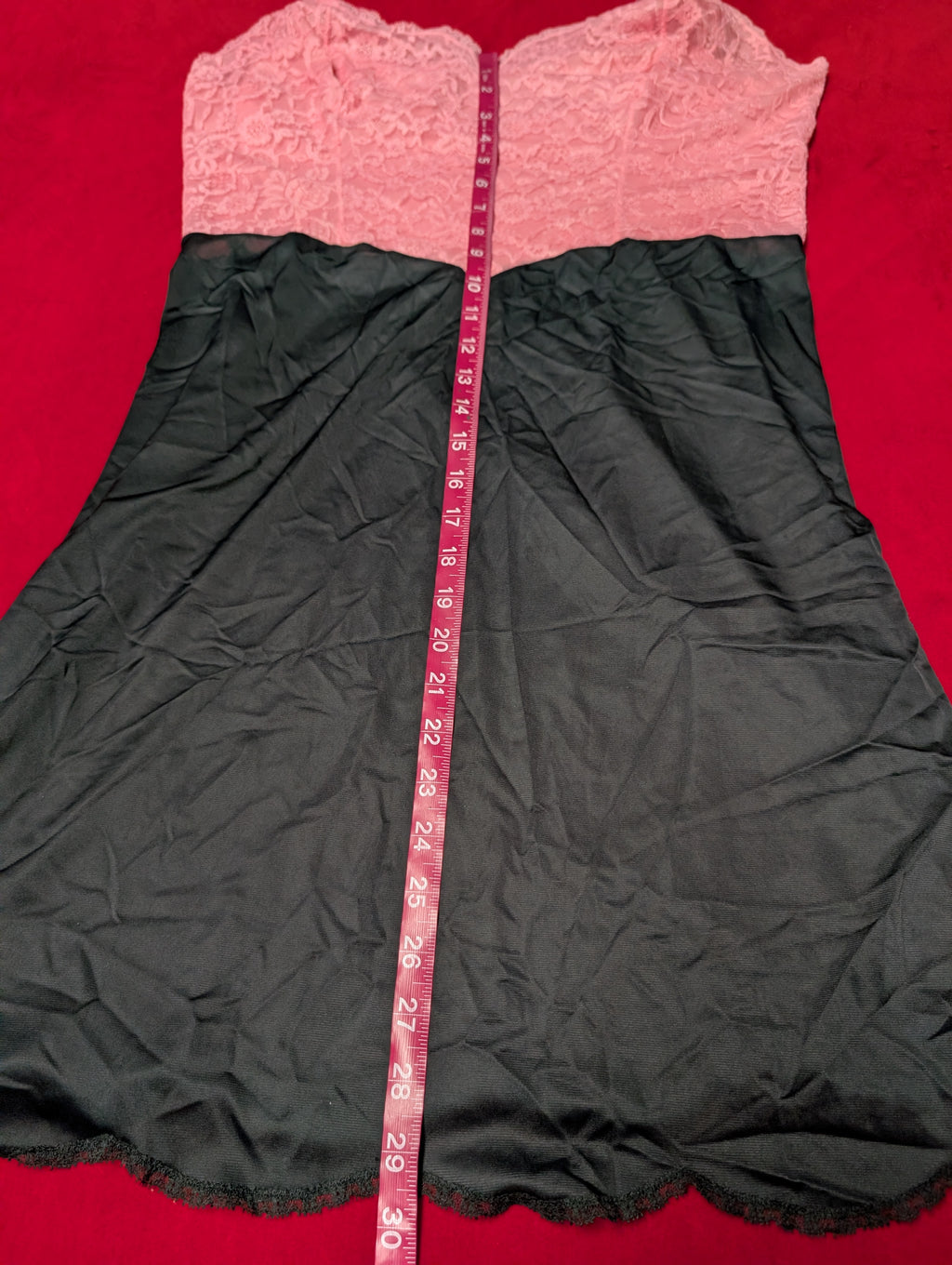 Pink & Black Nylon Adjustable Strap Slip Dress size Large