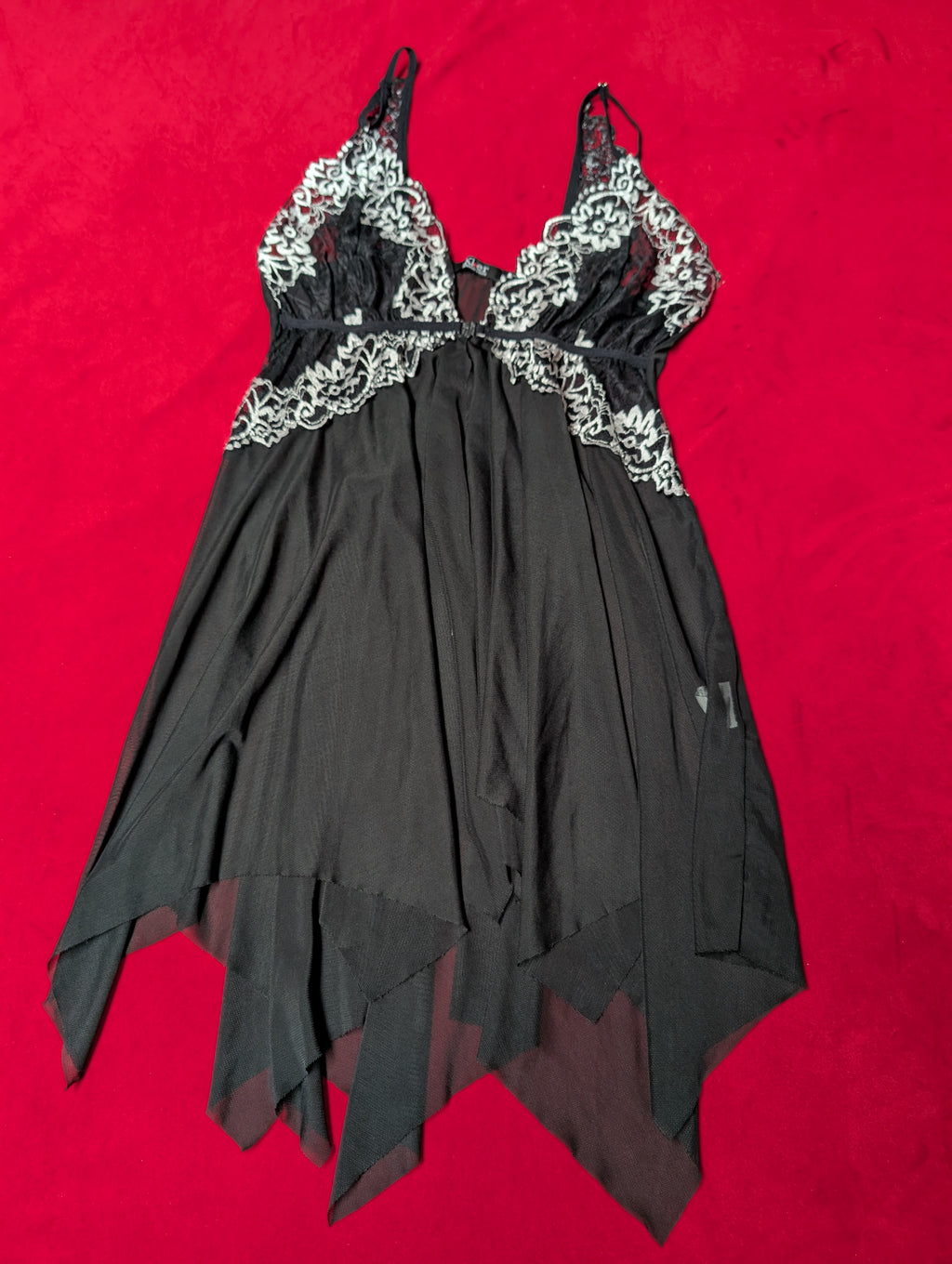 Front Closure Mini Black & White Lace Trim Babydoll Chemise Slip size Large