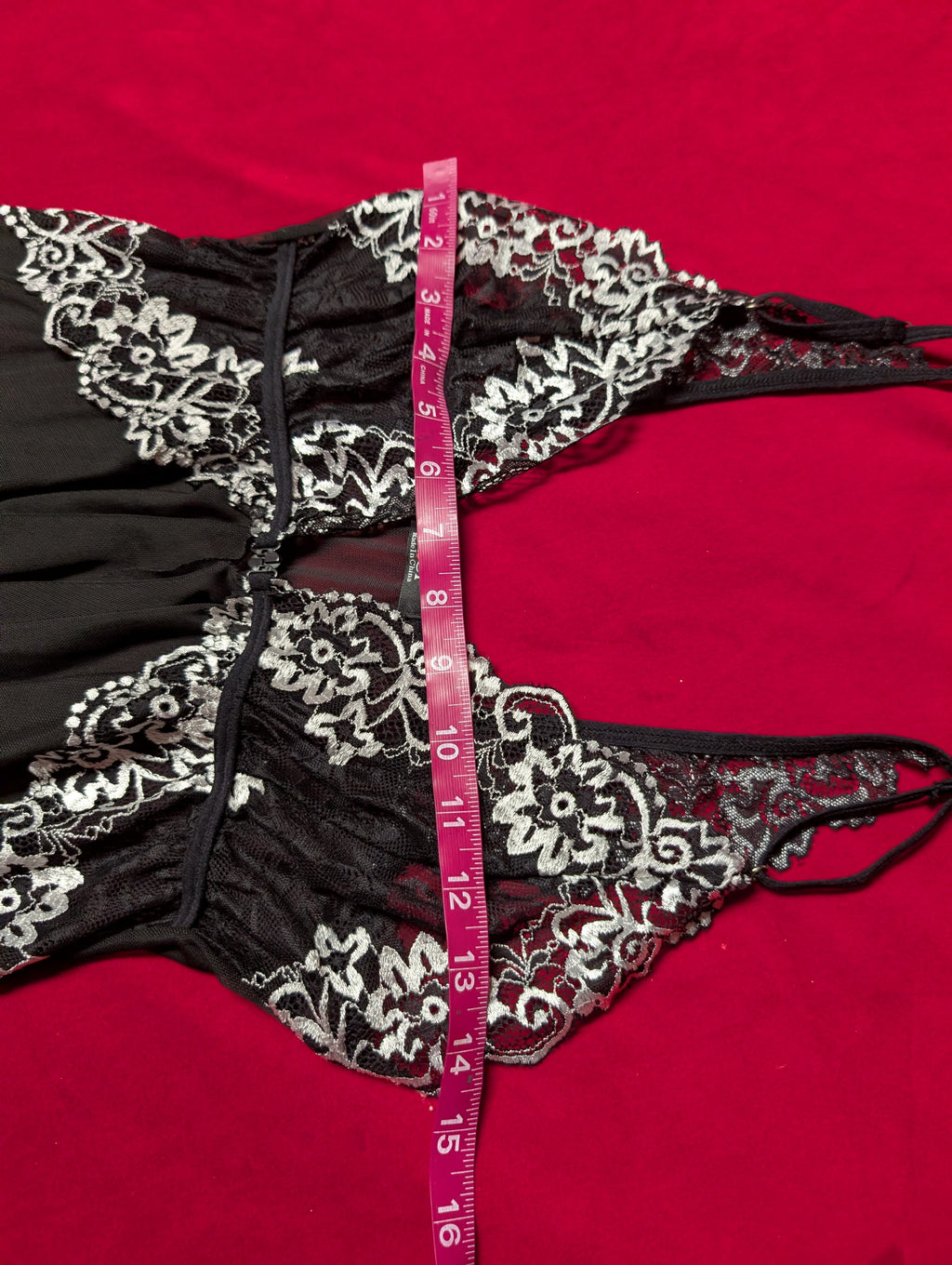 Front Closure Mini Black & White Lace Trim Babydoll Chemise Slip size Large