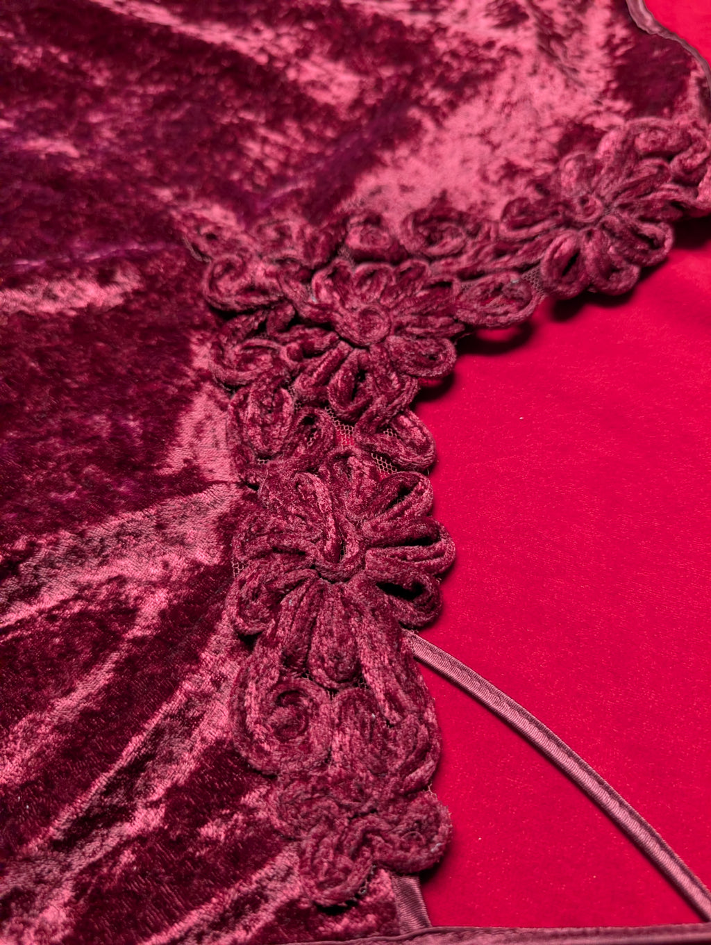 Velour Crushed Velvet Burgundy Wine Red Embroidered Babydoll Chemise Slip size Large
