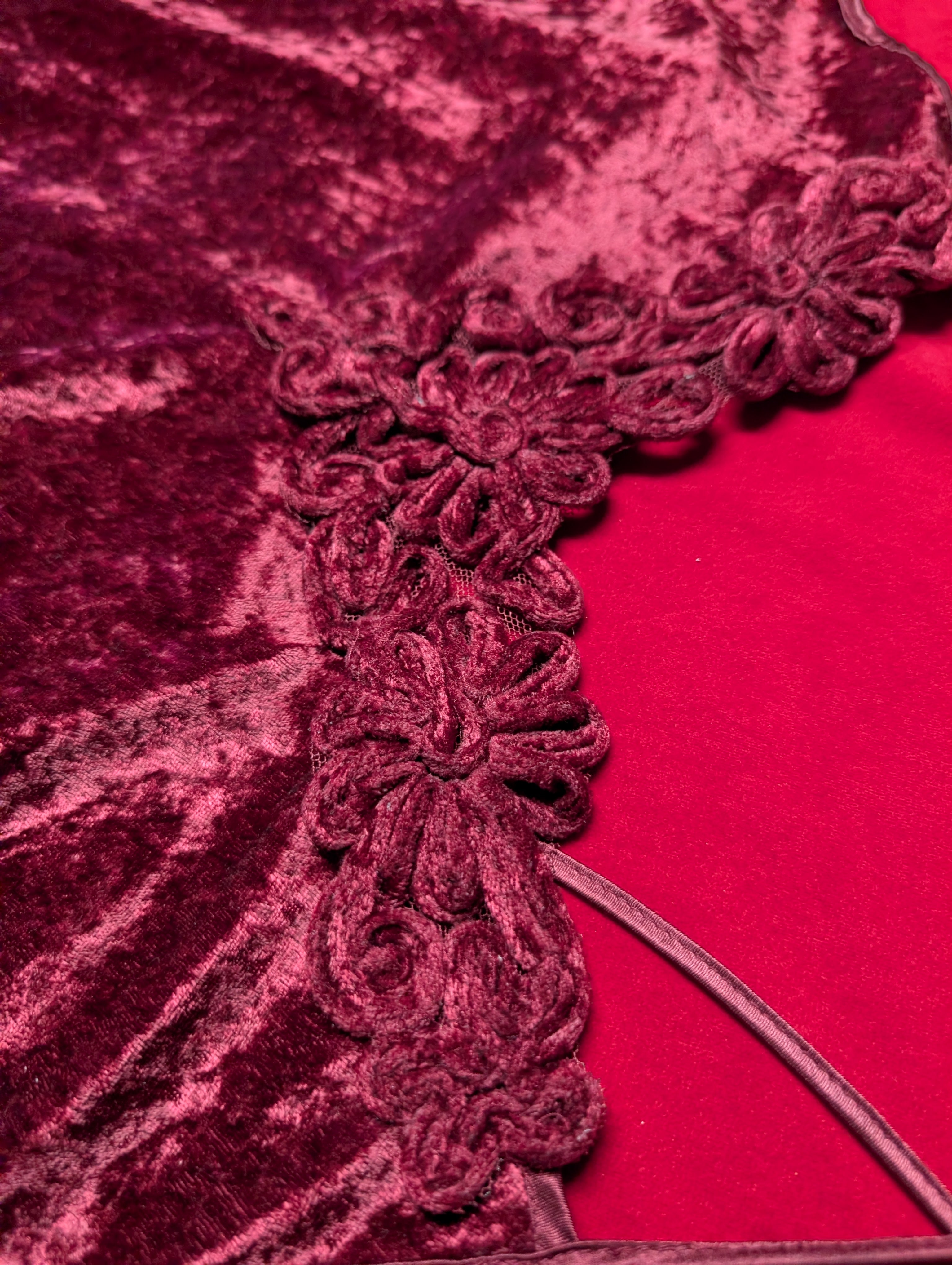 Velour Crushed Velvet Burgundy Wine Red Embroidered Babydoll Chemise Slip size Large