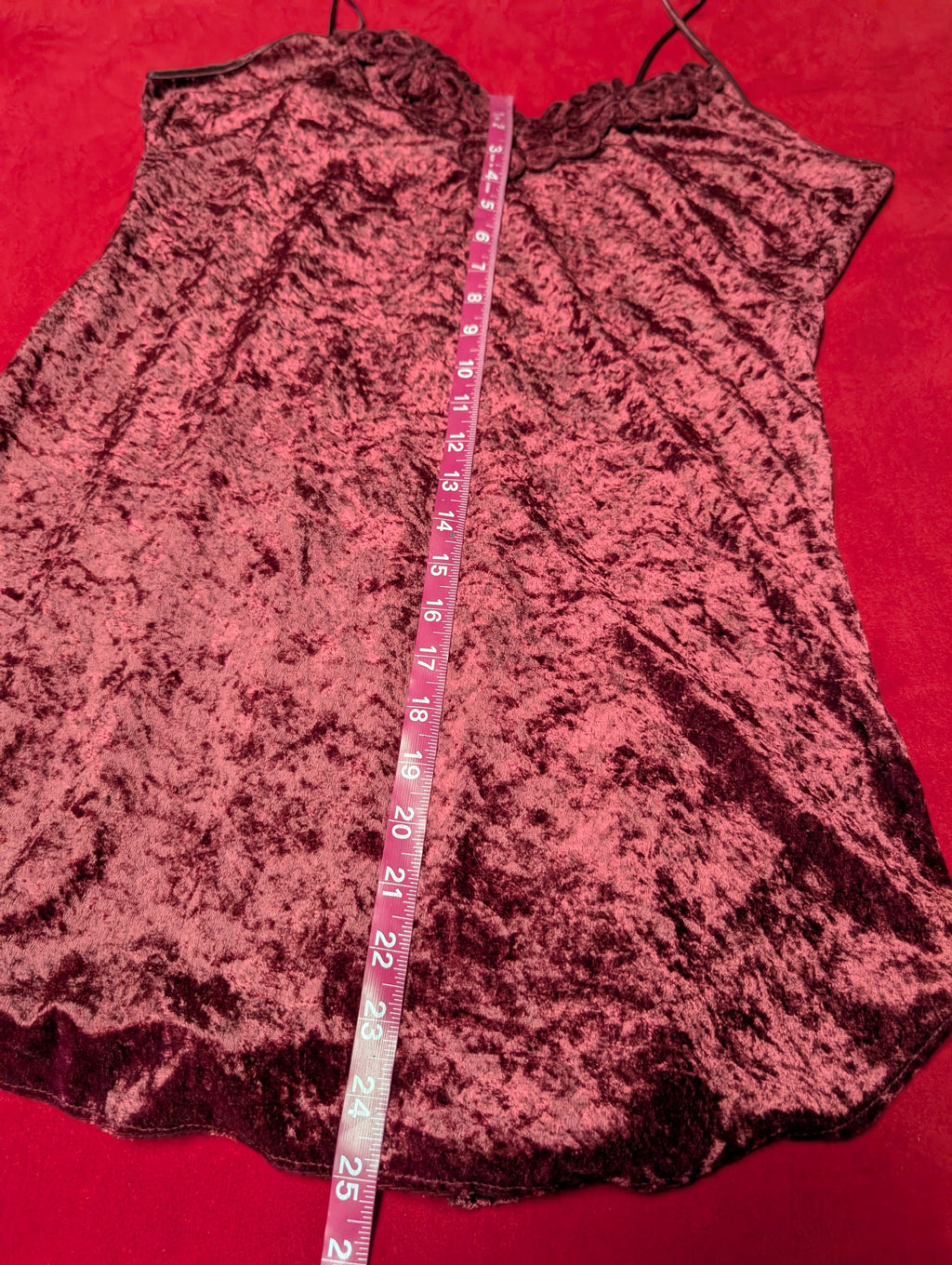 Velour Crushed Velvet Burgundy Wine Red Embroidered Babydoll Chemise Slip size Large