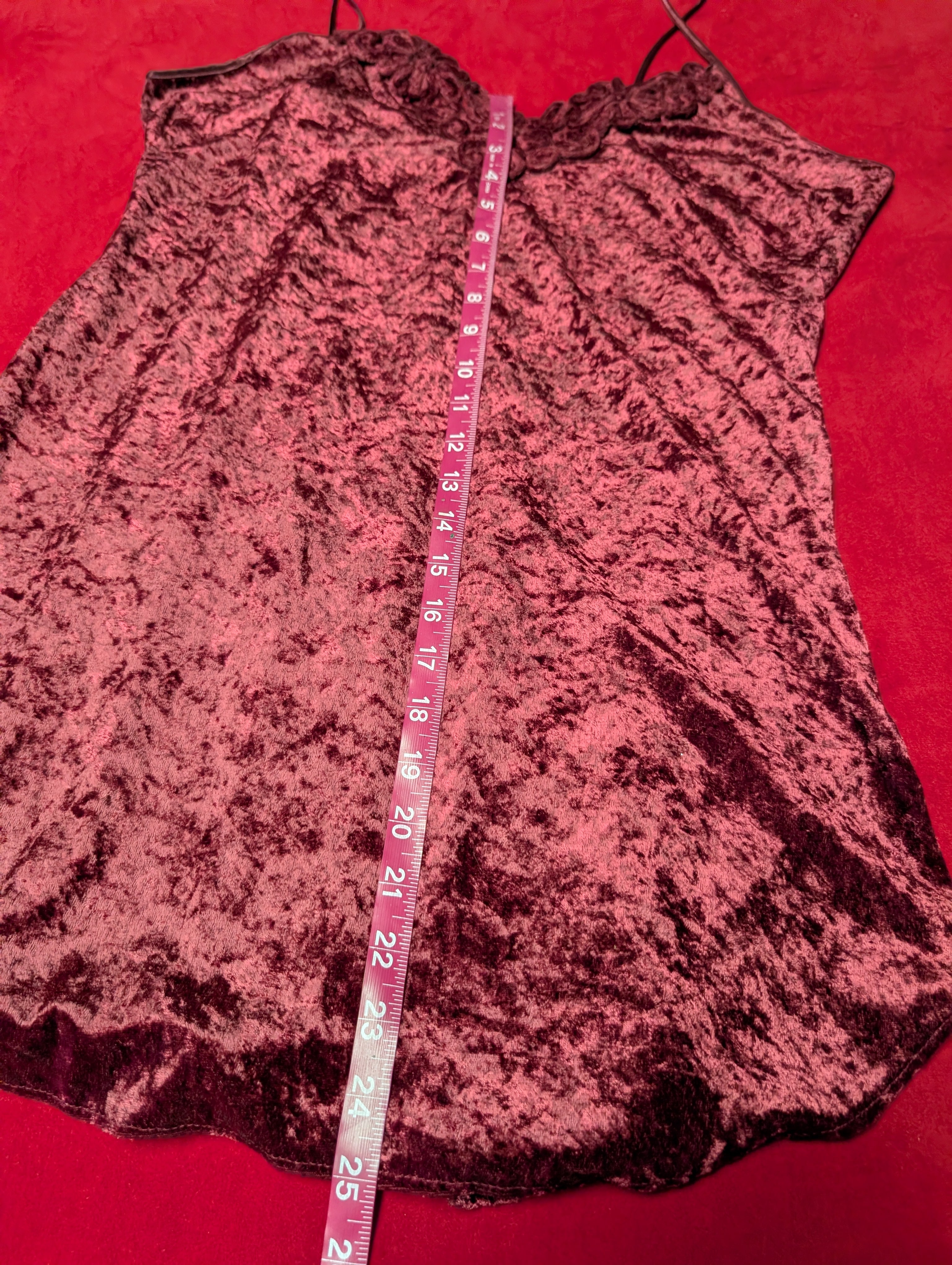 Velour Crushed Velvet Burgundy Wine Red Embroidered Babydoll Chemise Slip size Large