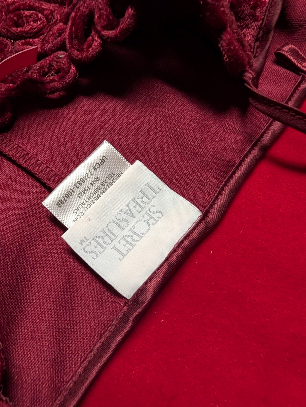 Velour Crushed Velvet Burgundy Wine Red Embroidered Babydoll Chemise Slip size Large