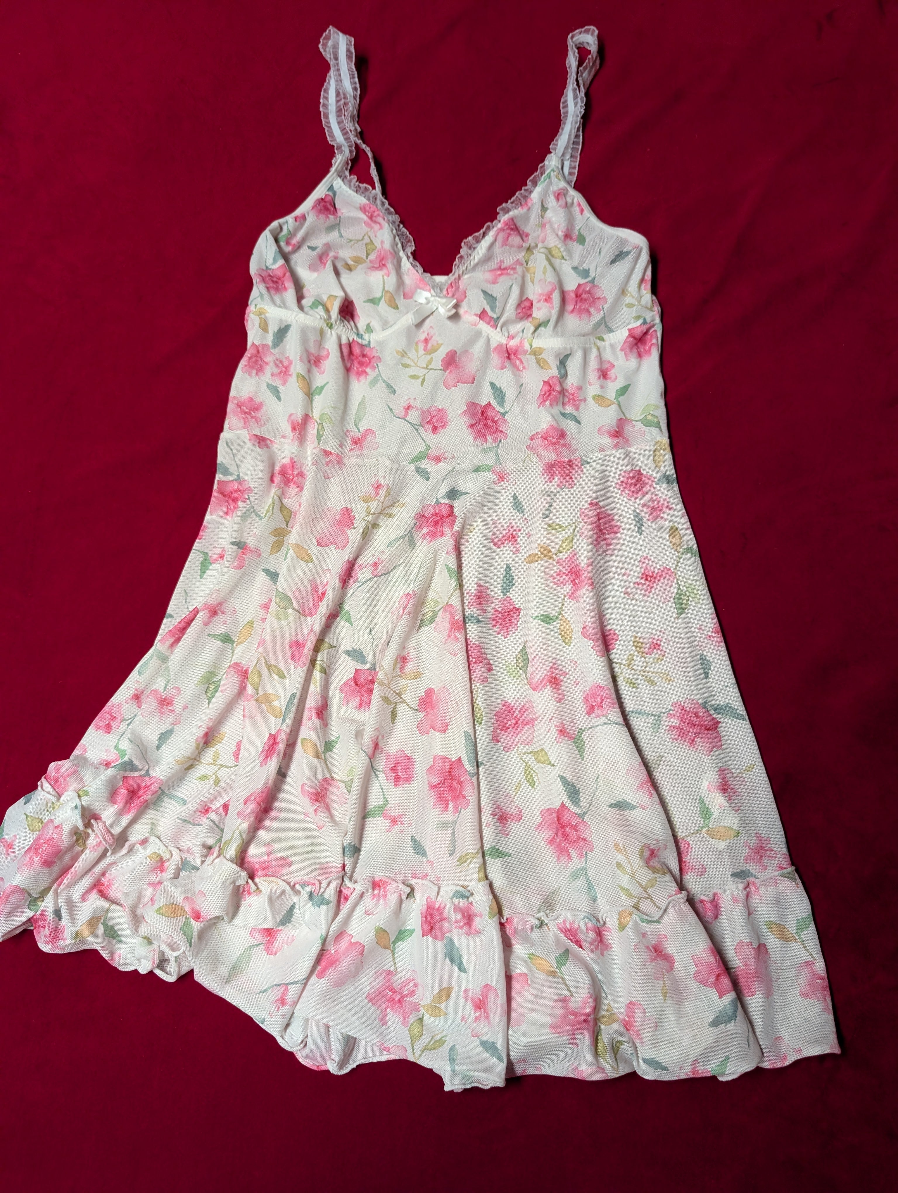 White & Pink Floral Babydoll Chemise size Large